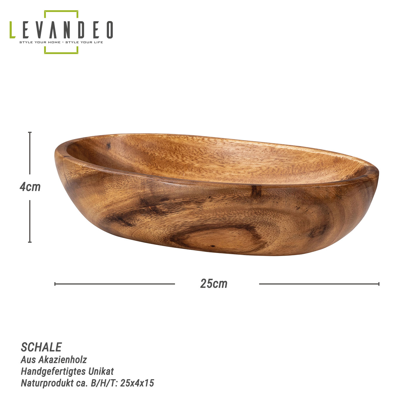 Holzschale Schüssel Akazie 25x15cm oval Schale Obstschale Tablett Holz