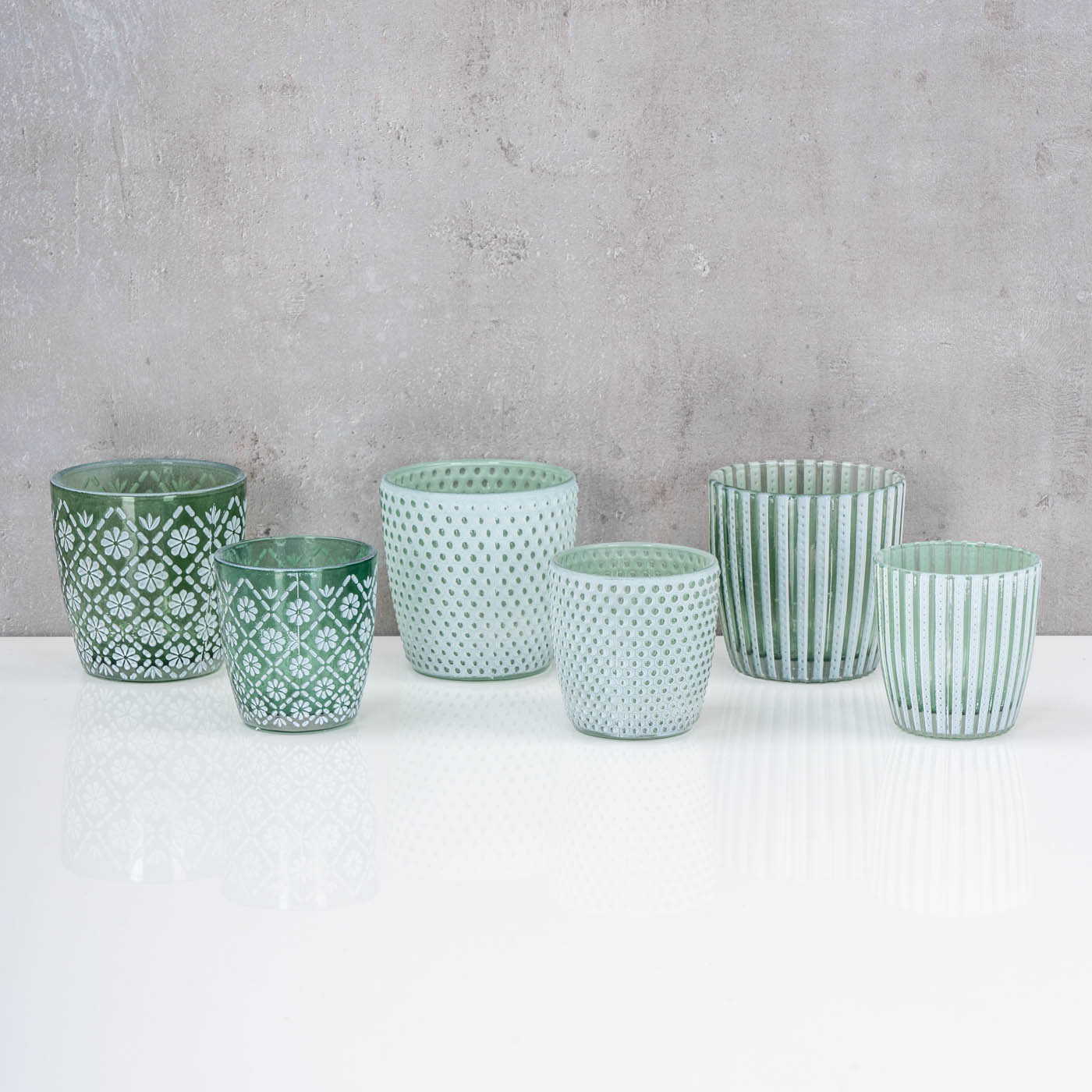 6er Set Teelichthalter Grün Weiß Glas Windlicht Tischdeko Kerzenhalter Kerzen Deko