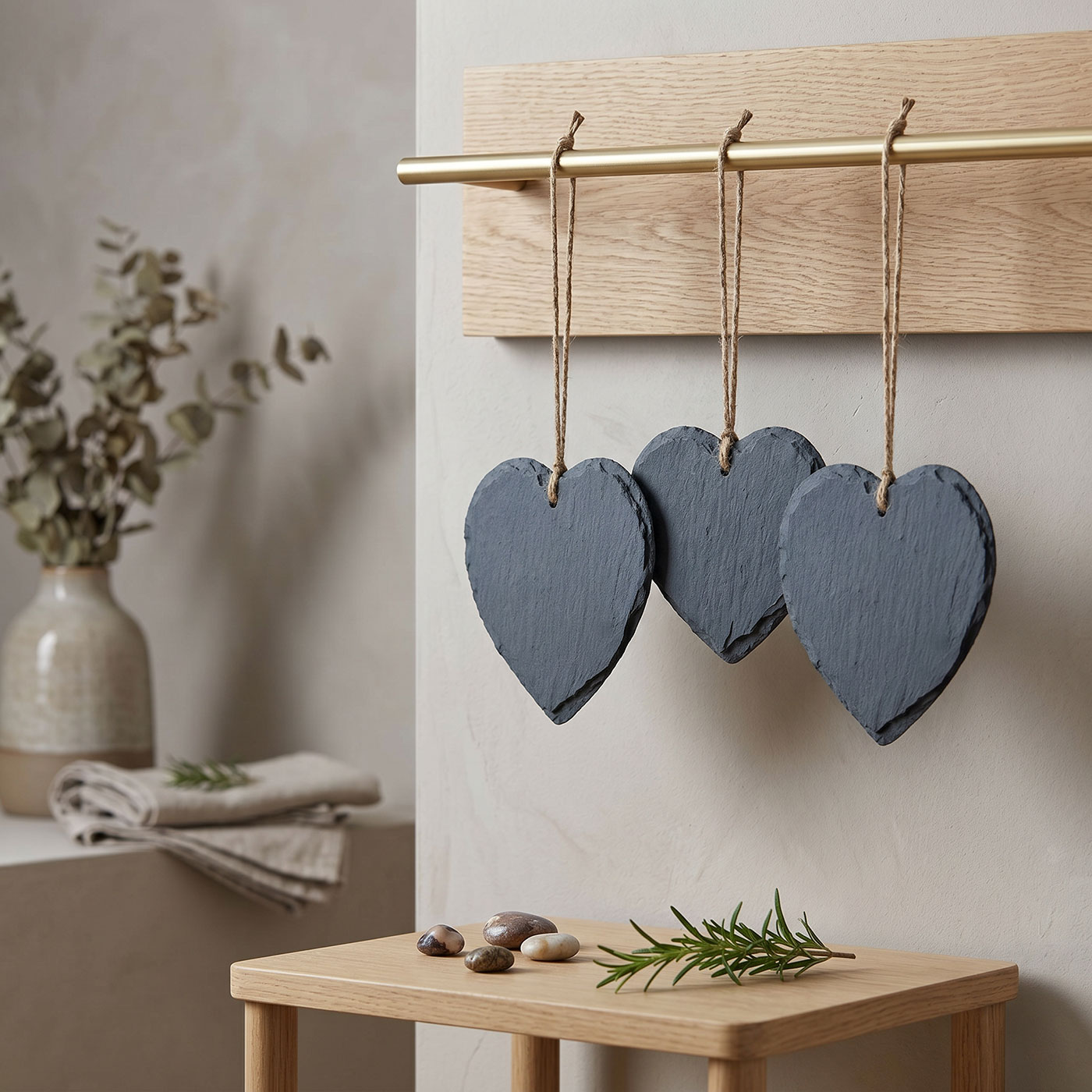 3er Set Schiefertafel Herz 12x11cm Schieferplatte Memotafel Türschild Dekohänger