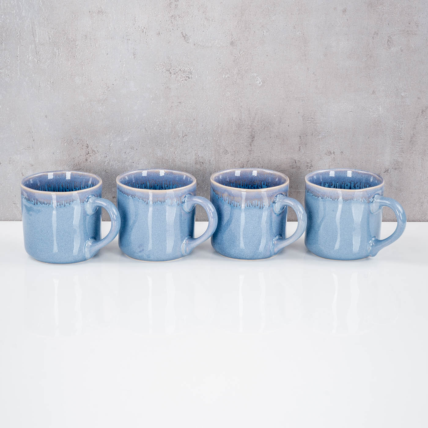 4er Set Steingut Becher 350ml Tasse Blau Kaffeepott Tasse Modern Design Küche