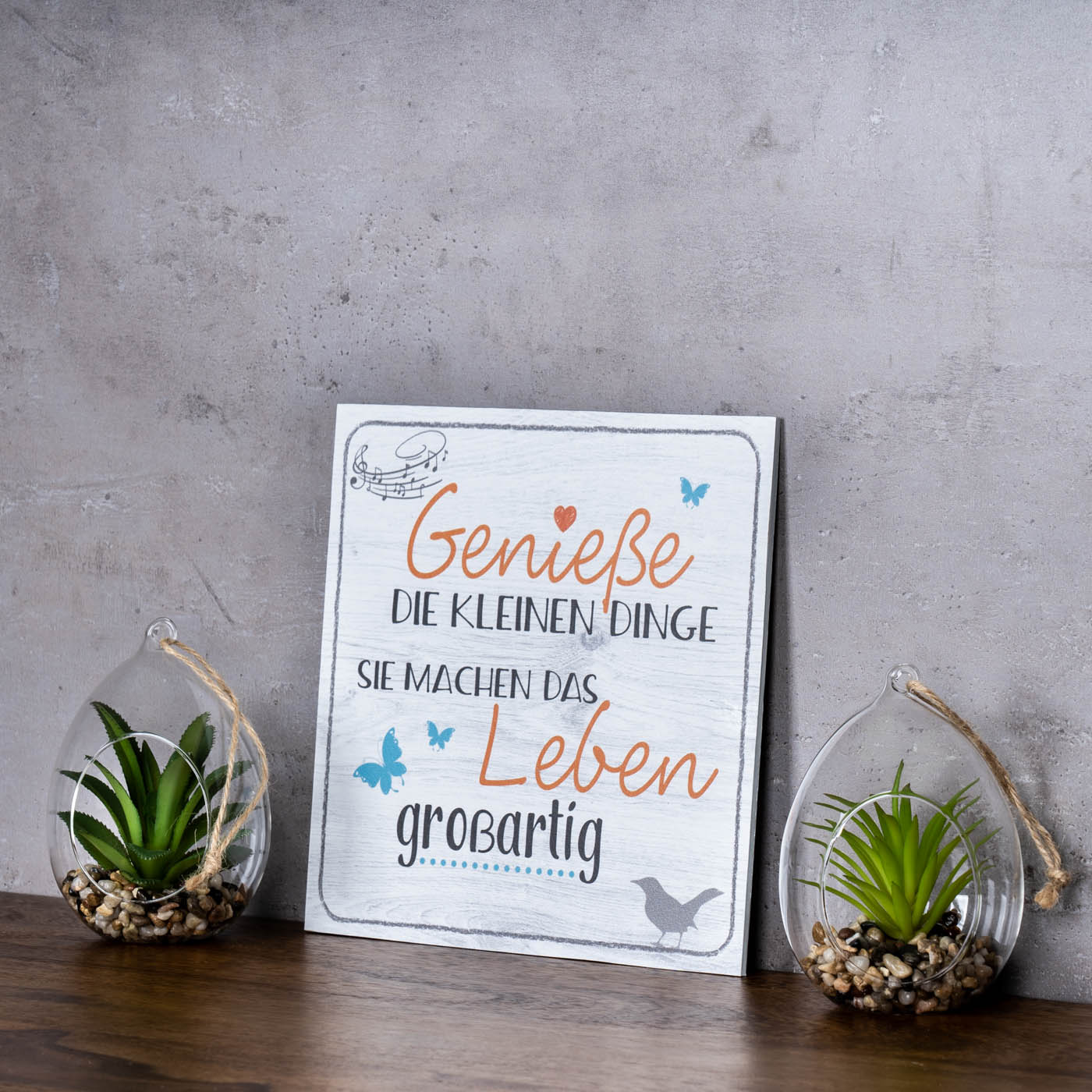 Wandbild 20x20cm Genieße die kleinen Dinge Spruch Deko Wandschild Bild Wanddeko
