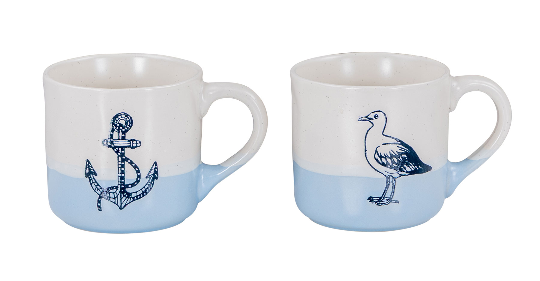 2er Set Tassen Anker Möwe 350ml Steingut Kaffeetasse Becher Blau Maritim Design