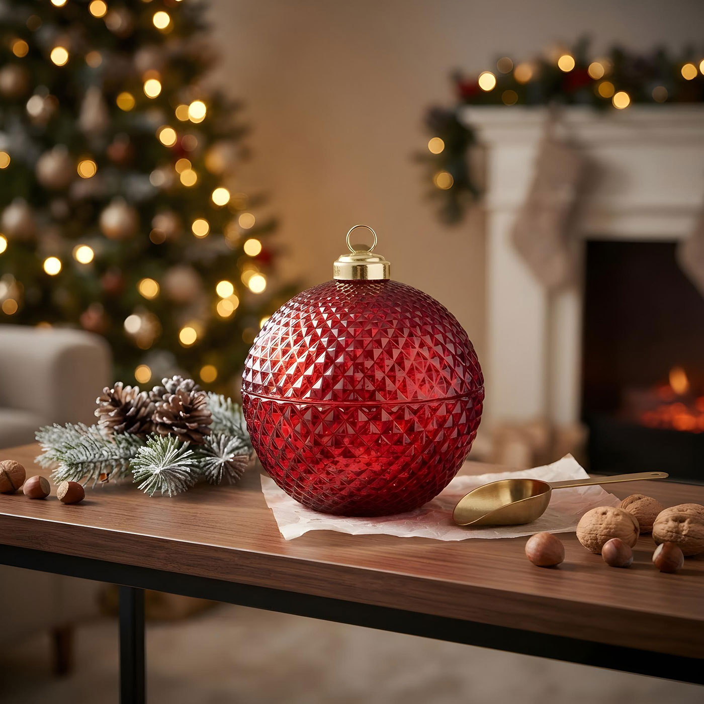 Deko Dose Weihnachten Ø13cm Weihnachtskugel Bonbon Glas Rot Tischdeko Candy Bar