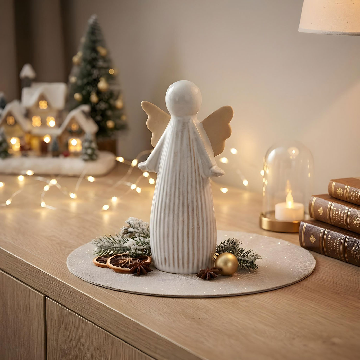 Deko Engelfigur H17cm Porzellan Weiß Schutzengel Weihnachtsdeko Tisch Aufsteller