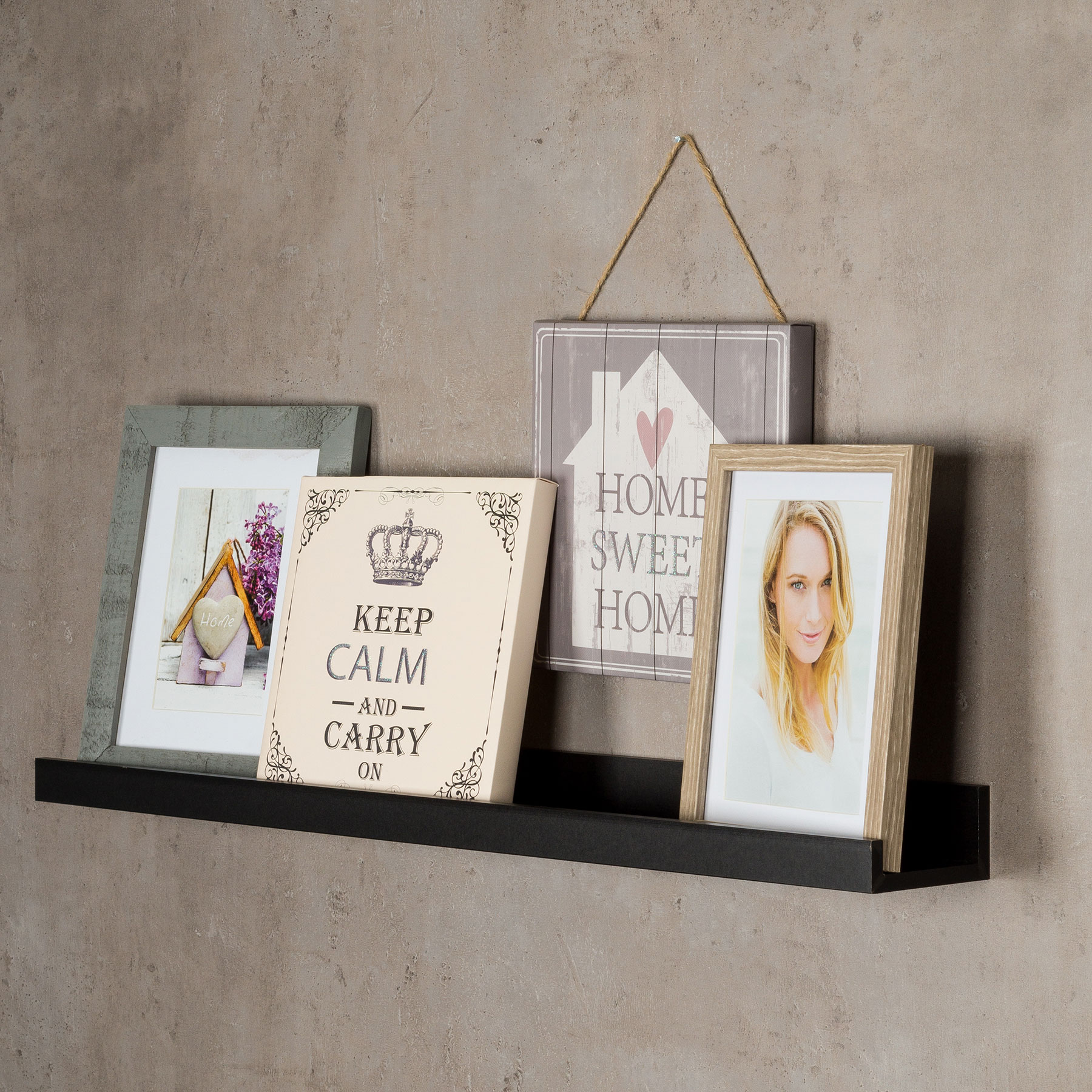 Bilderleiste Schwarz 70cm lang MDF Holz Bilderschiene Galerieschiene Wandregal