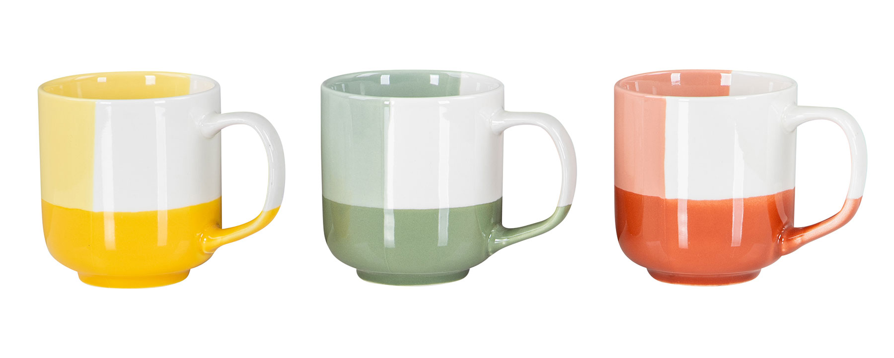 3er Set Bunte Tassen 330ml Porzellan Gelb Grün Rot Kaffeetasse Becher Modern Design