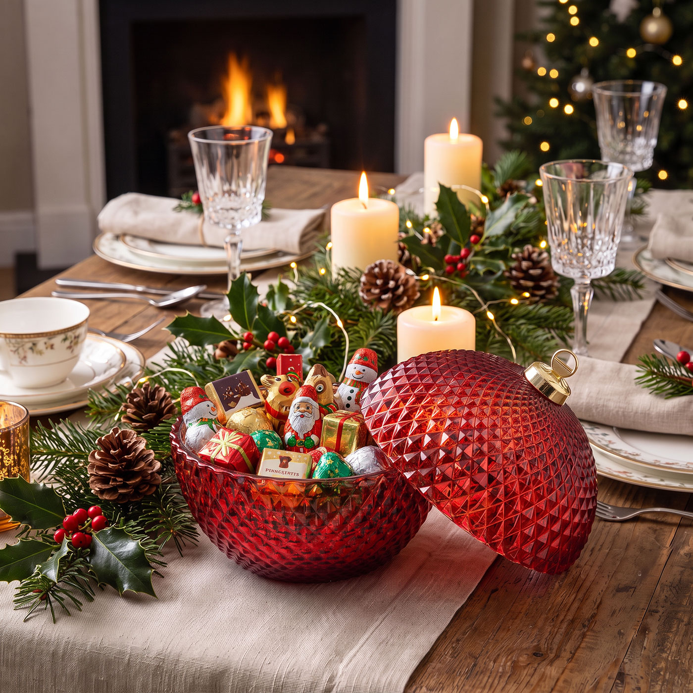 Deko Dose Weihnachten Ø13cm Weihnachtskugel Bonbon Glas Rot Tischdeko Candy Bar