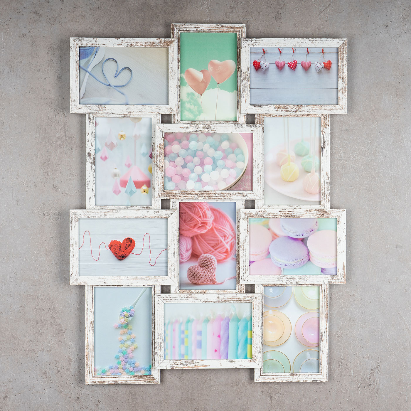 levandeo Bilderrahmen Collage 45x58cm 12 Fotos 10x15 Shabby Chic MDF Holz Glas
