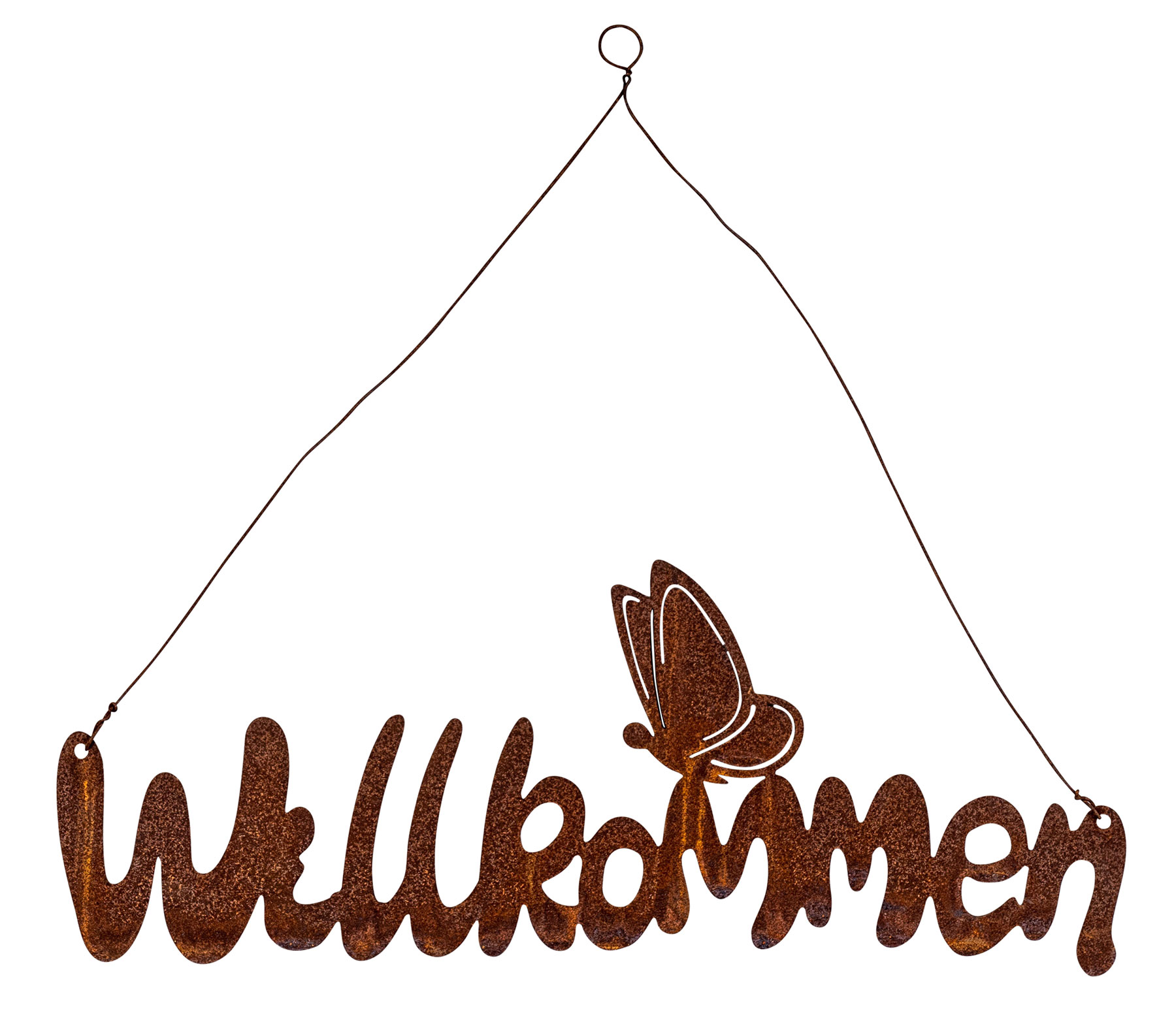 Schild Willkommen 38x14cm Gartendeko Türschild Edelrost Schriftzug Schmetterling