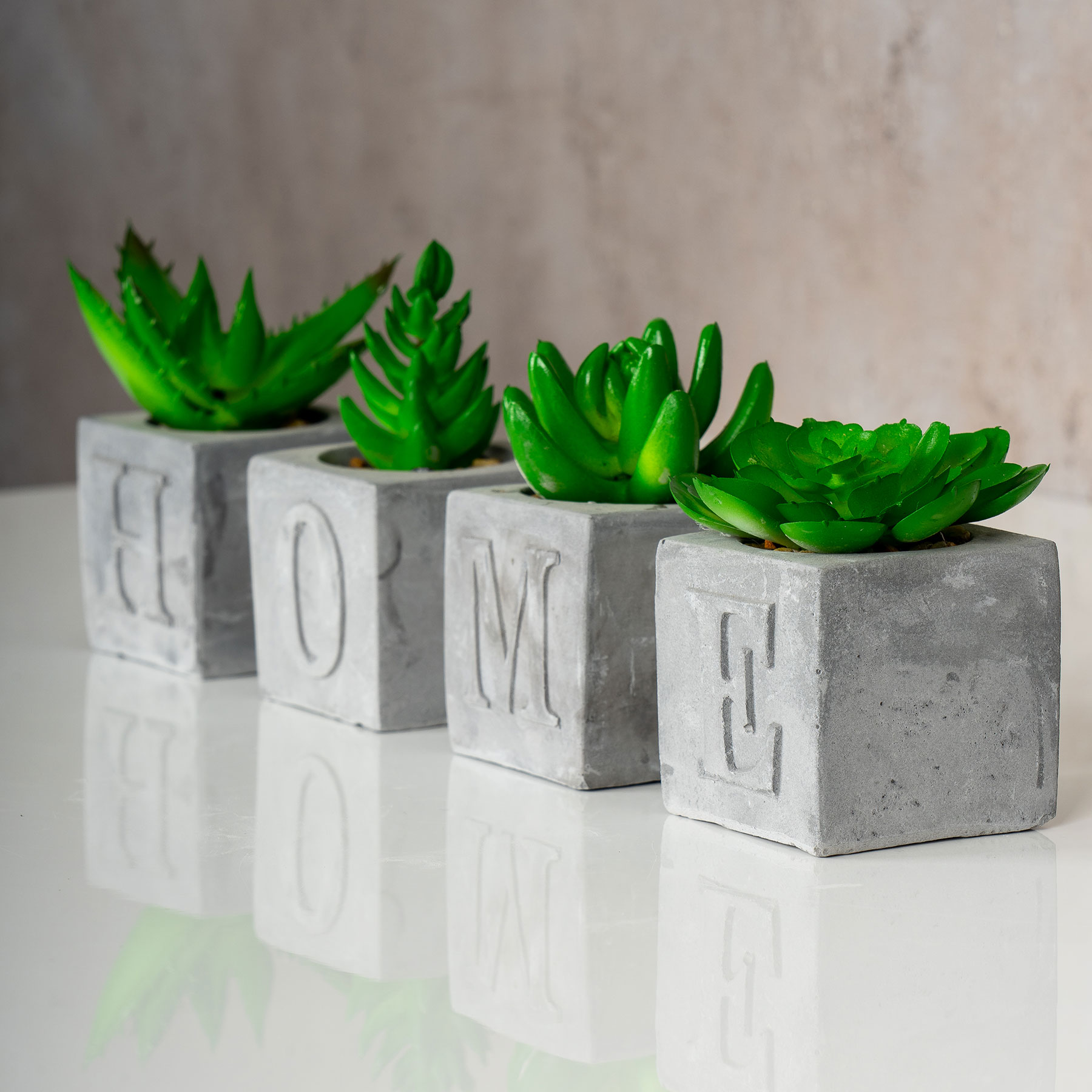 levandeo 4er Set Sukkulenten Im Betontopf Je 5x9cm Home Beton Kunstpflanze Grün