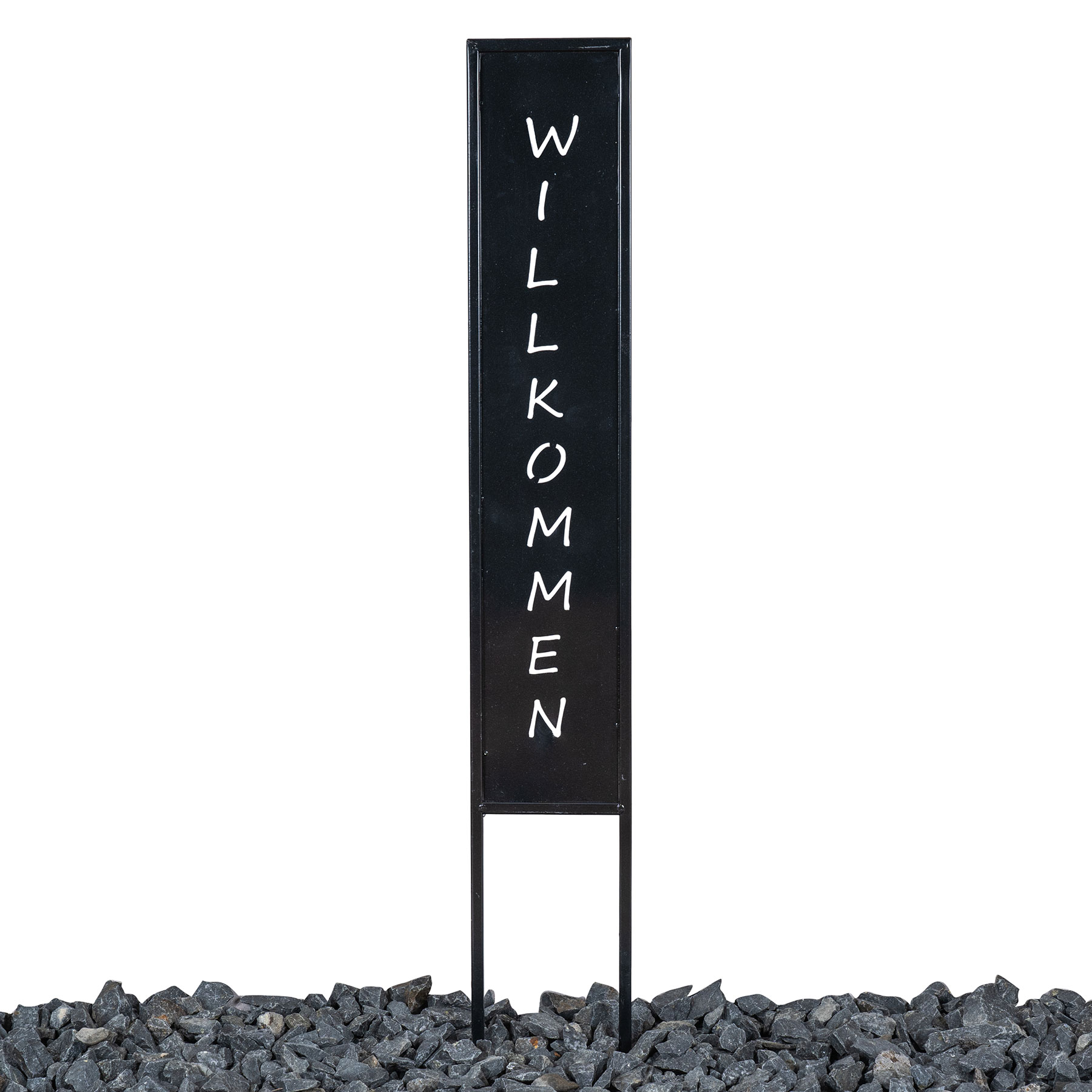 Gartenstecker Willkommen H83cm Schwarz Metall Stele Garten Deko Schild Stecker