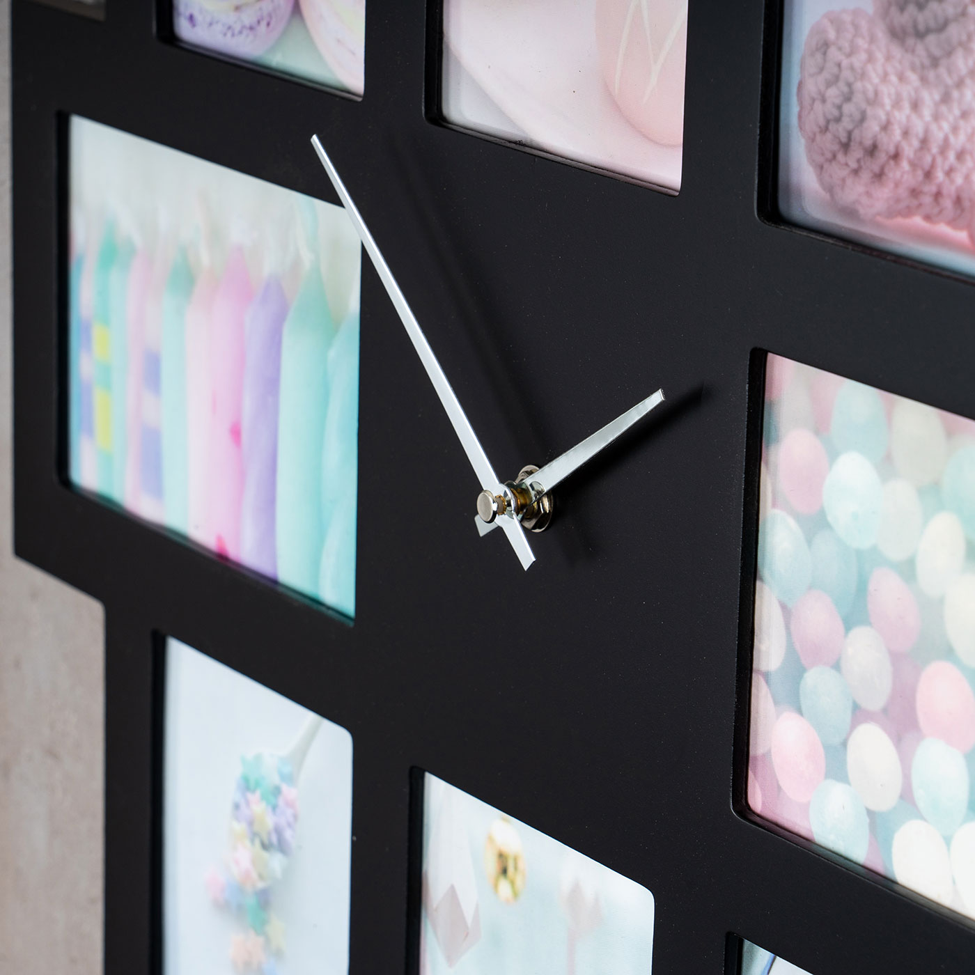 Wanduhr Schwarz 48x48cm Holz Bilderrahmen 8 Fotos Fotorahmen Collage Fotouhr