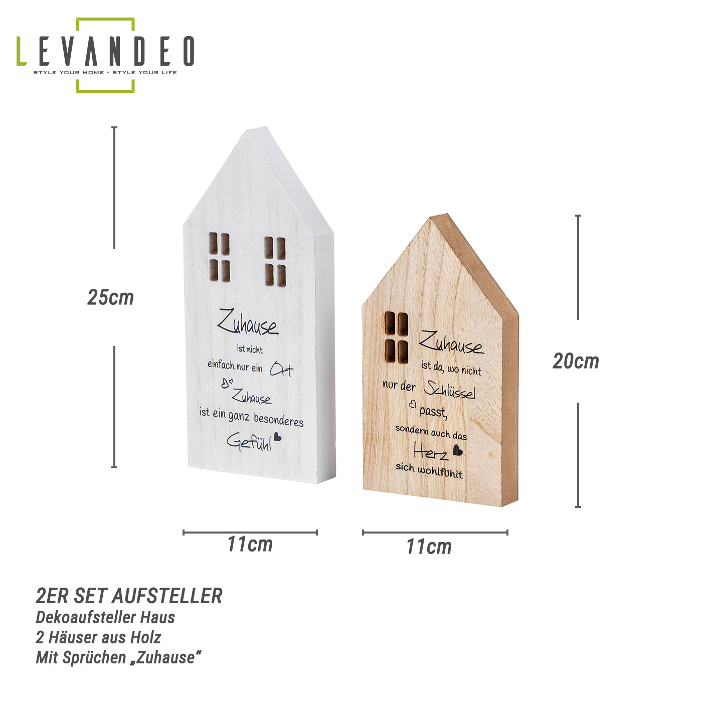2er Set Deko Häuser Aufsteller Zuhause Spruch MDF Holz Tischdeko Natur Geschenk