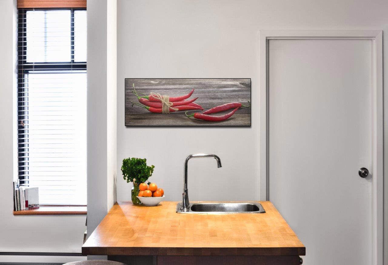 Glasbild 80x30cm Wandbild aus Glas Küche Chili Peperoni Gewürze Deko