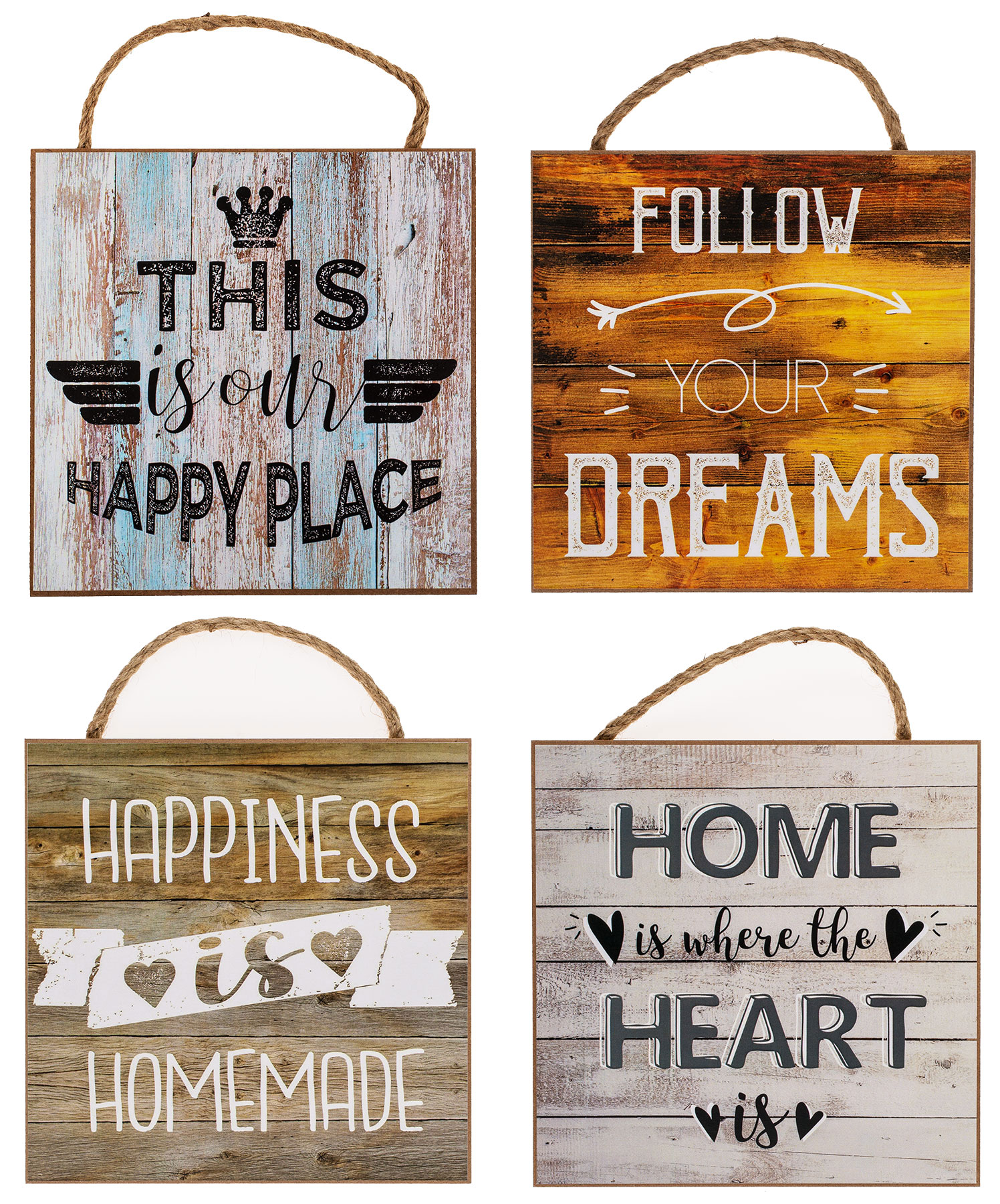4er Set Wandbilder 20x20cm Sprüche Vintage Shabby Chic Wanddekoration