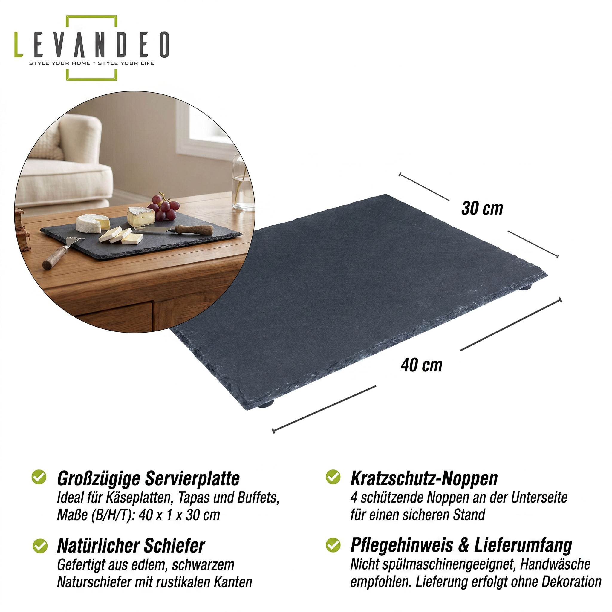 Servierplatte 40x30cm Tablett Schiefer Serviertablett  Rechteckig Deko Tischdeko