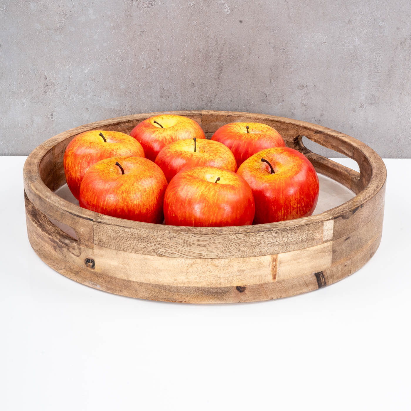 Tablett 35cm Rund Mango Holz Creme Perlmutt Emaille Ablage Serviertablett Deko