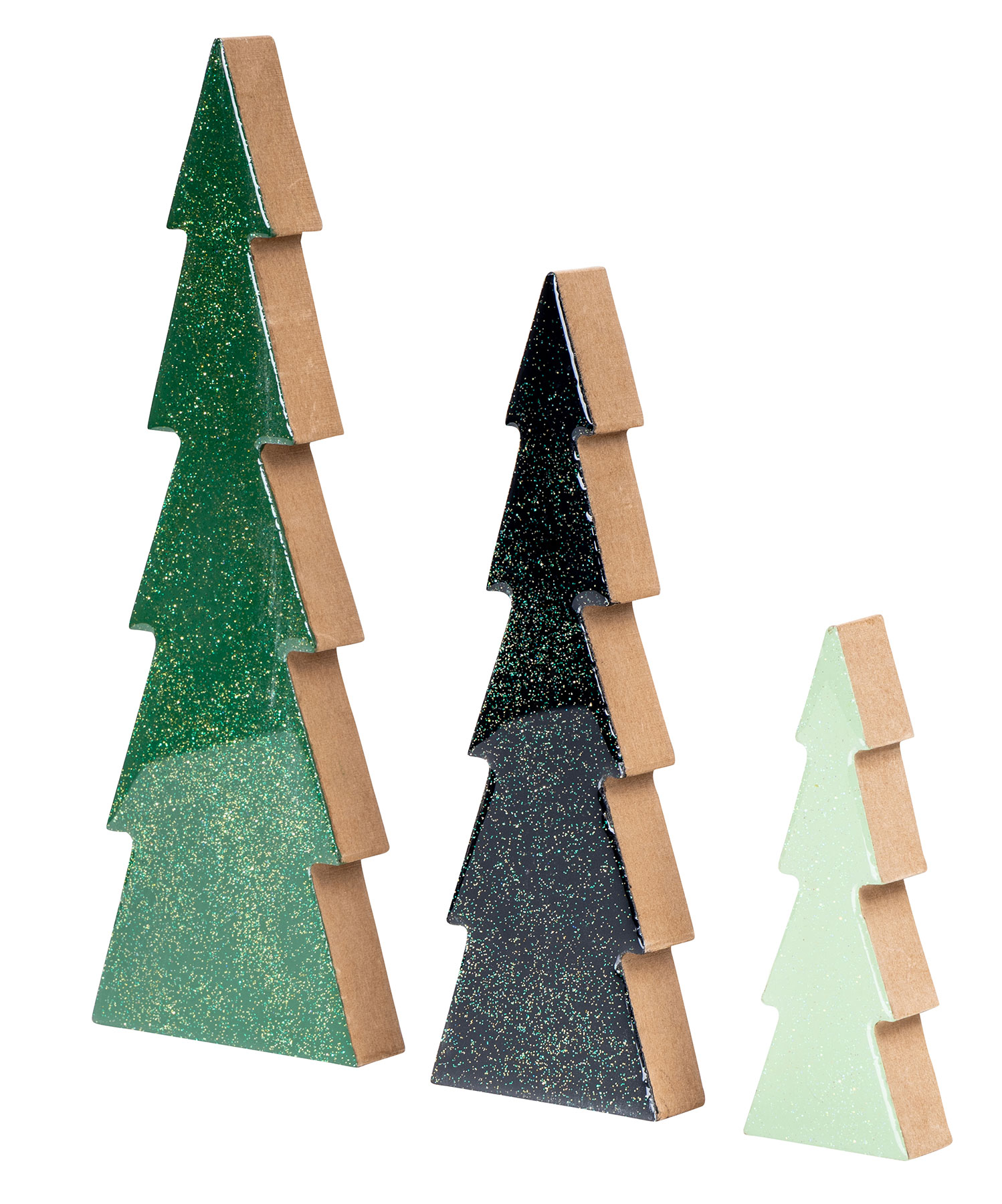 3er Set Deko Aufsteller Tannenbaum H15-30cm Grün Schwarz Holz Weihnachtsdeko