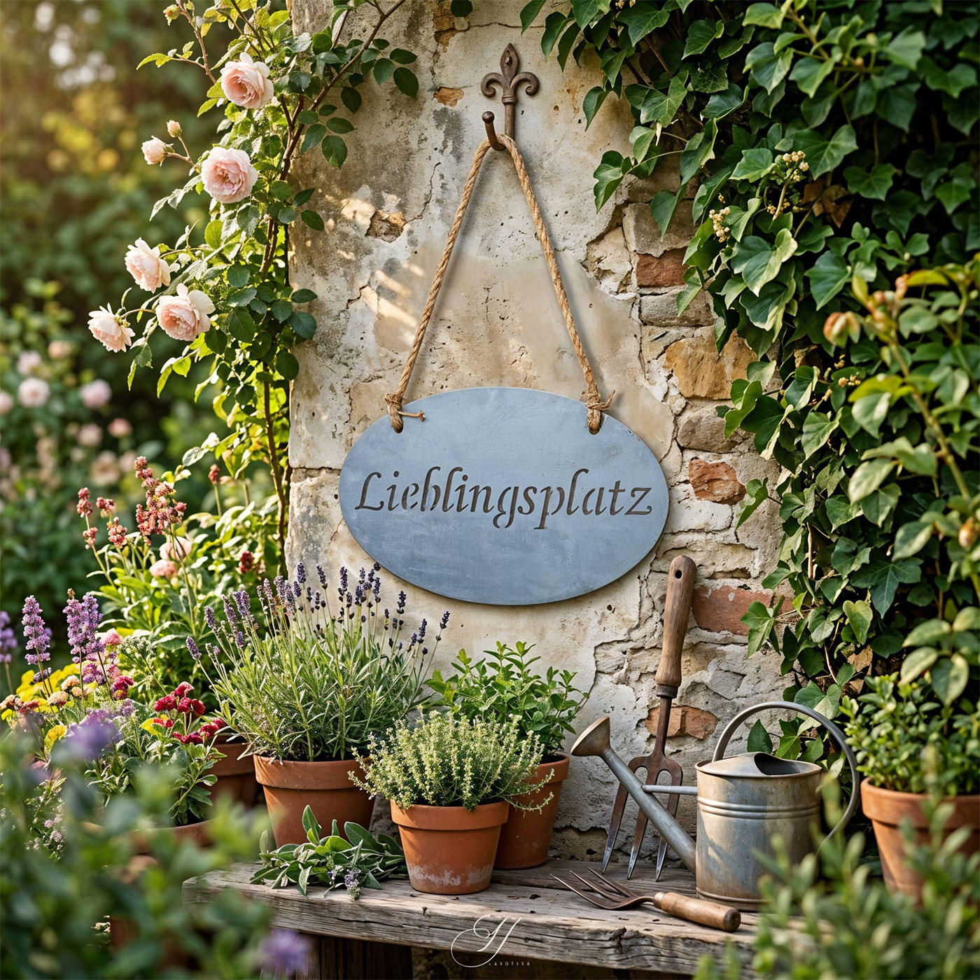 Lieblingsplatz Schild 30x18cm Garten-Deko Anhänger Türschild Beton Grau Wandbild