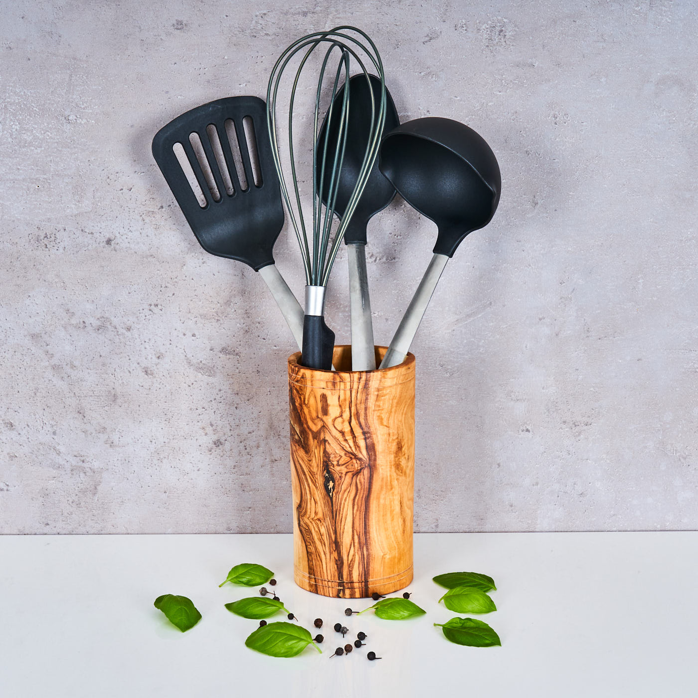 Utensilienhalter Olivenholz H16cm Besteckhalter Küchenhelfer Natur Holz Deko Unikat
