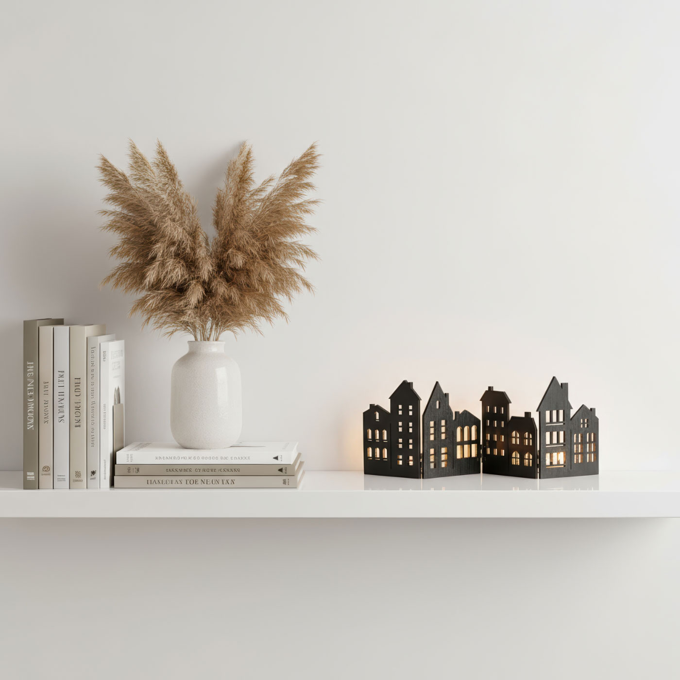 2er Set Haus Silhouette Holz Schwarz Deko Häuserzeile Aufsteller Tischdeko Deko
