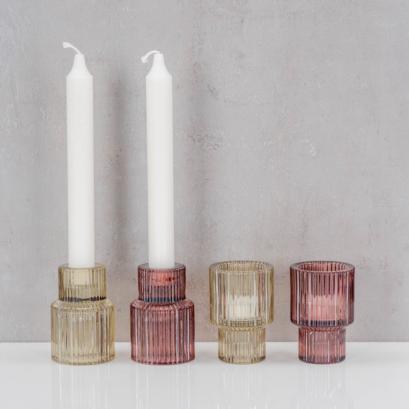 4er Set Kerzenständer Glas Rot Grün Stabkerzen Teelichthalter Kerzenhalter Deko