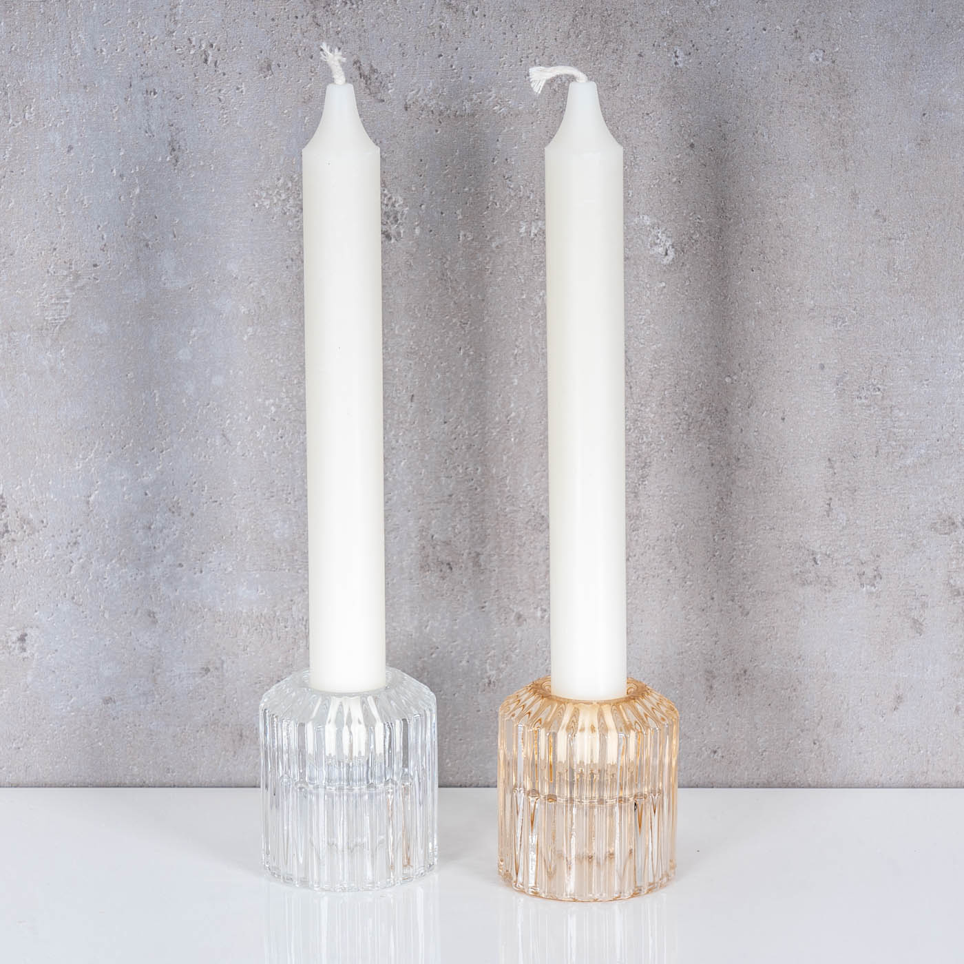 2er Set Kerzenständer Stabkerzen Glas Transparent 2in1 Kerzenhalter Tischdeko