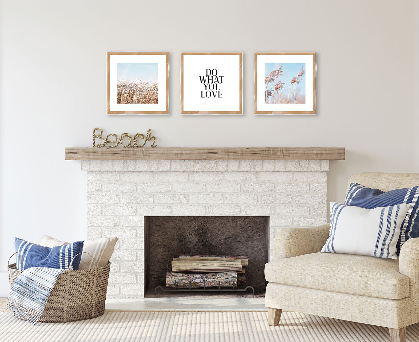 3er Set Wandbild 30x30cm Do What You Love Glas Meer Gräser Kunstdruck Wanddeko
