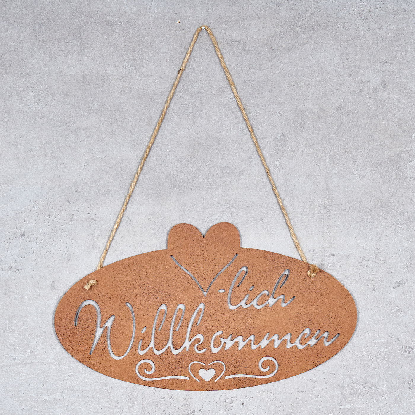 Schild Willkommen Herz 28,5x16cm Garten-Deko Türschild Edelrost Wandbild