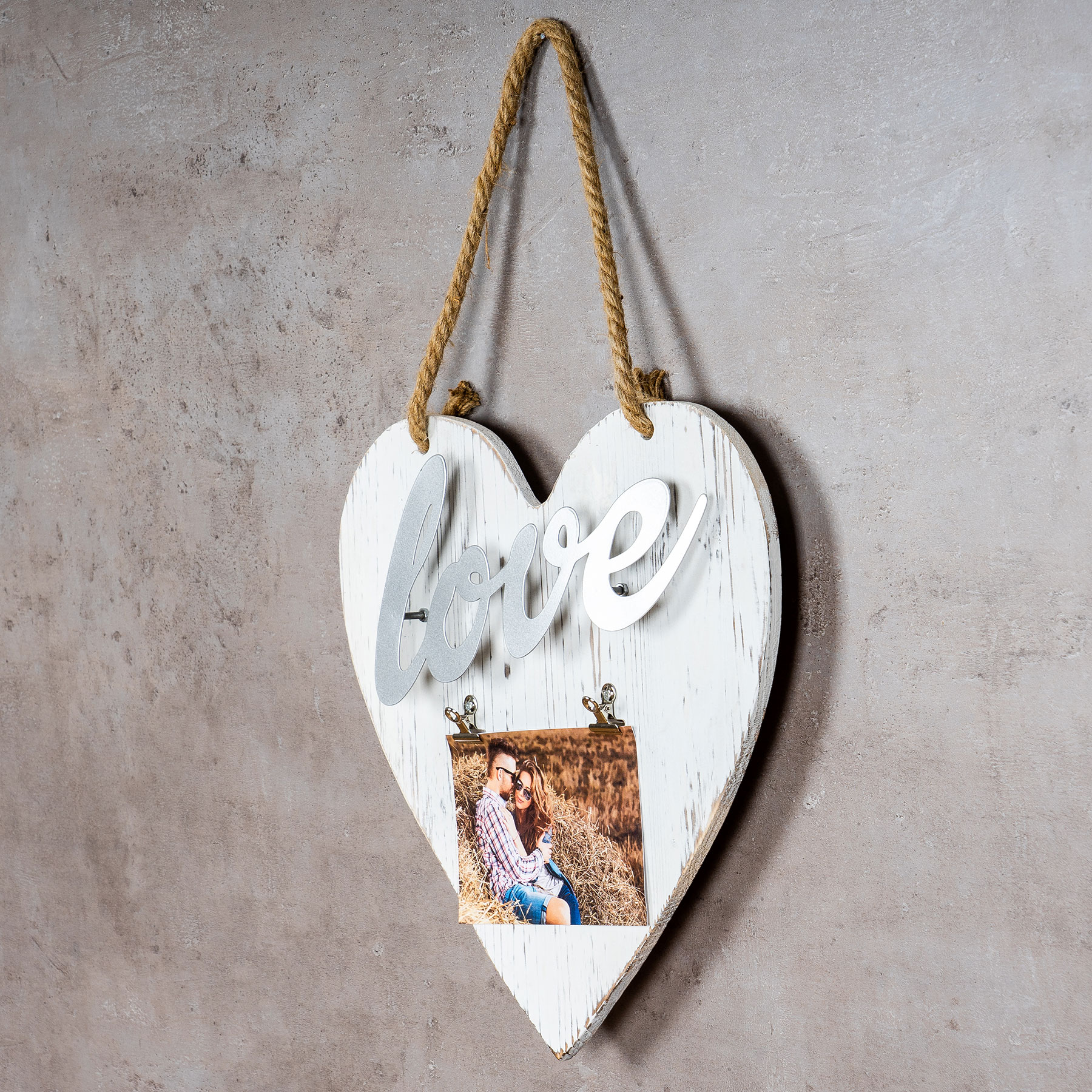 Bilderrahmen 10x15 Klammern Herz Silber Weiß Love Vintage Shabby Chic Fotorahmen