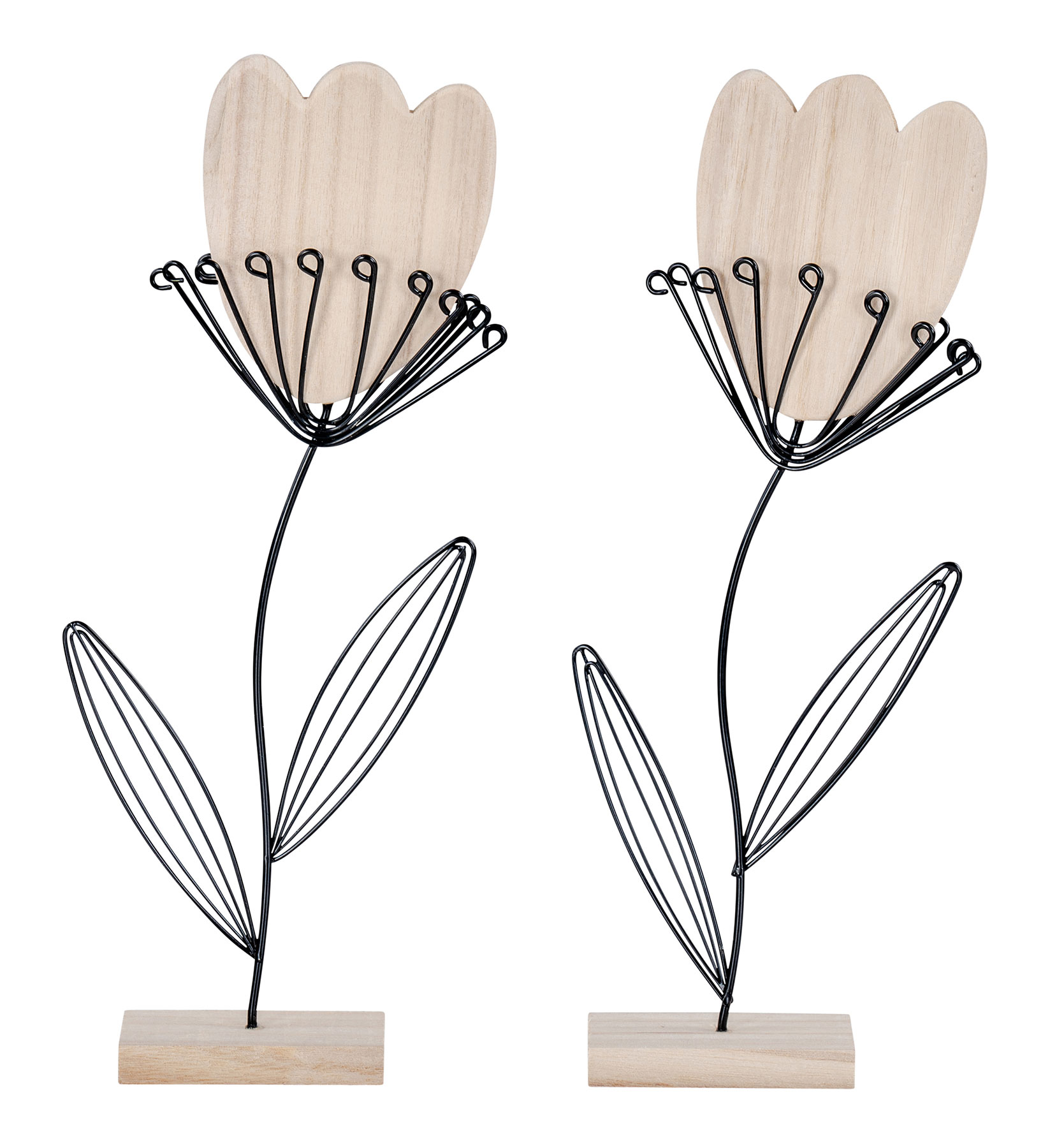 2er Set Deko Aufsteller Blume Metall Holz Schwarz Natur Draht Deko Tischdeko