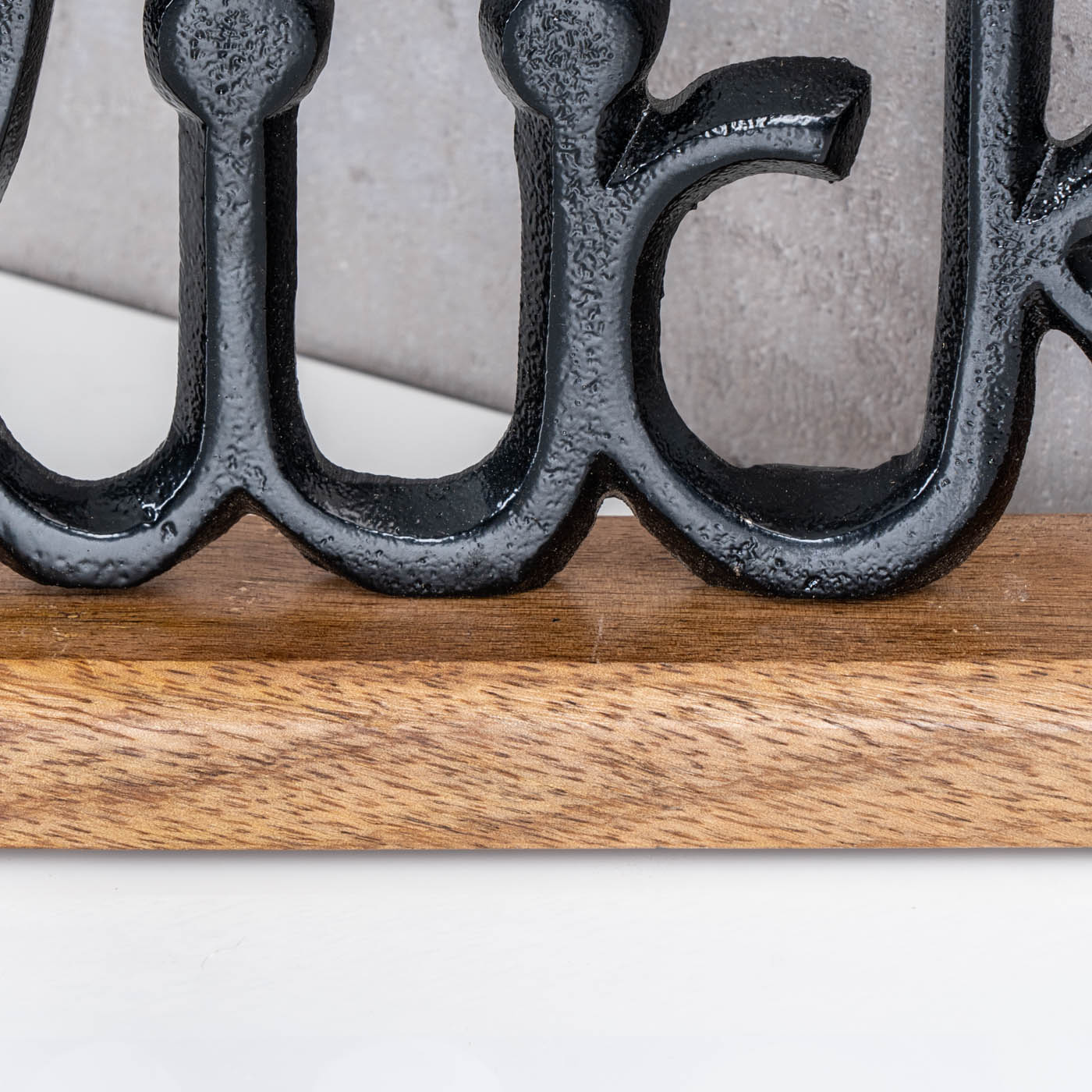 Schriftzug Glück L30cm Metall Schwarz Mango Holz Tischdeko Deko Aufsteller