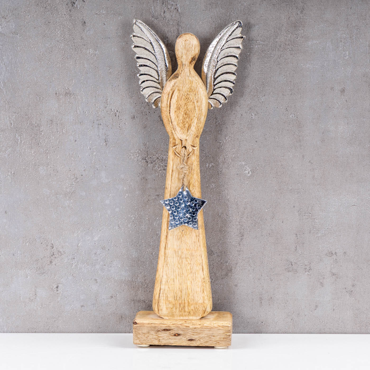 Weihnachtsengel Mangoholz H34cm Engel Deko Aufsteller Holz Metall Weihnachten