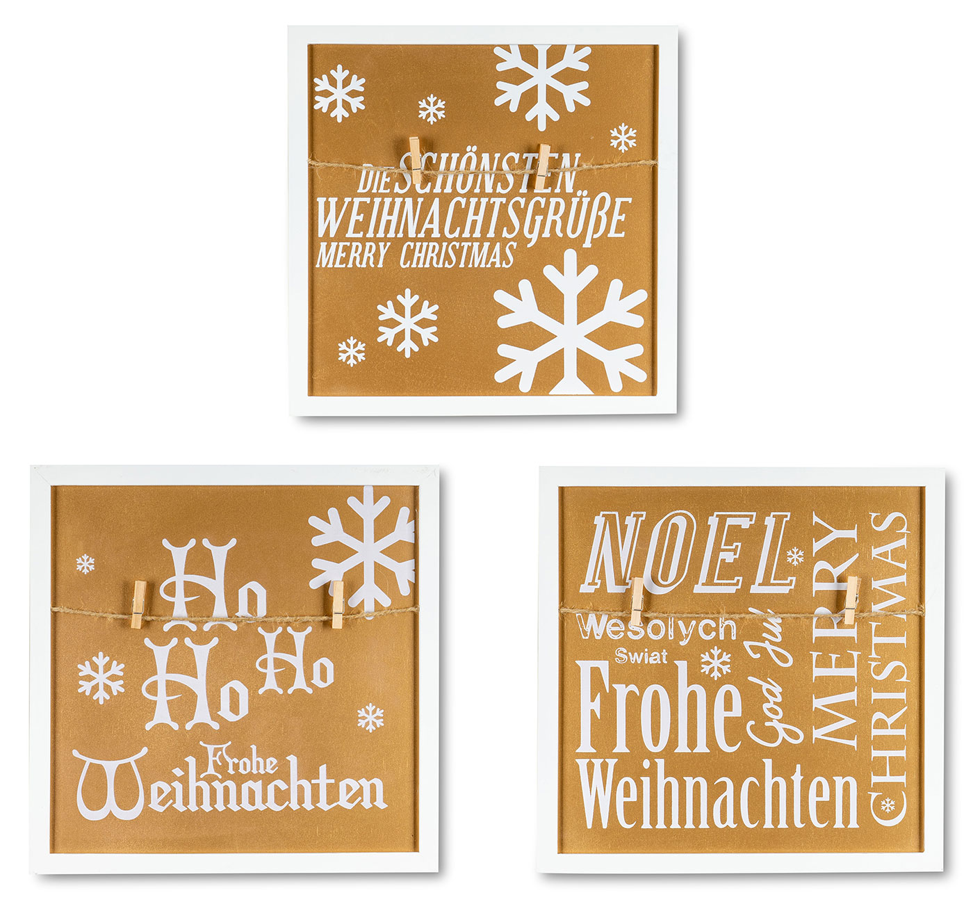 3er Set Wandbilder Je 30x30cm Weiß Gold Holz Weihnachten Sprüche Memoboard Deko