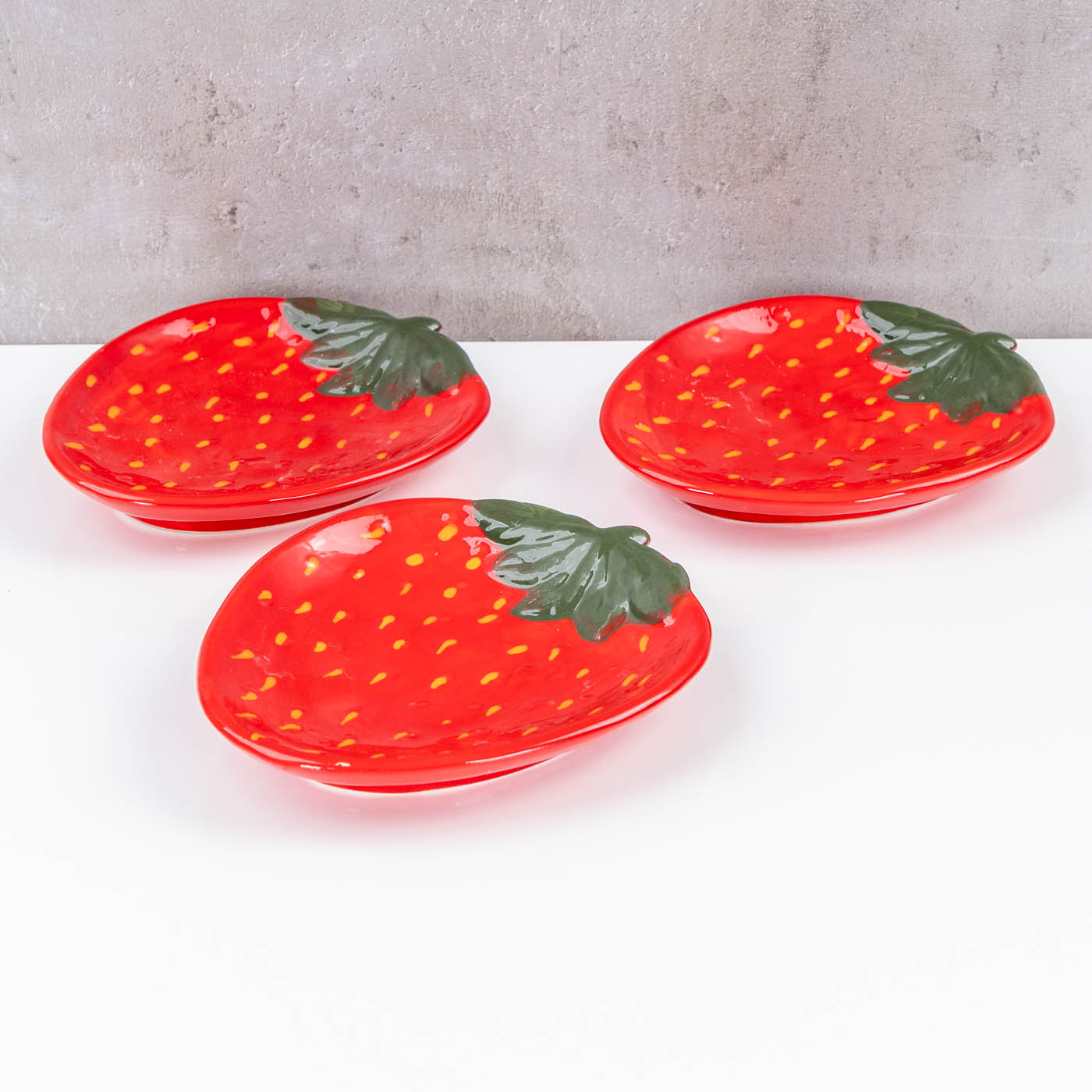 3er Set Teller Erdbeere Keramik 16cm Sommer Obst Dekoschale Tischdeko Snackschale