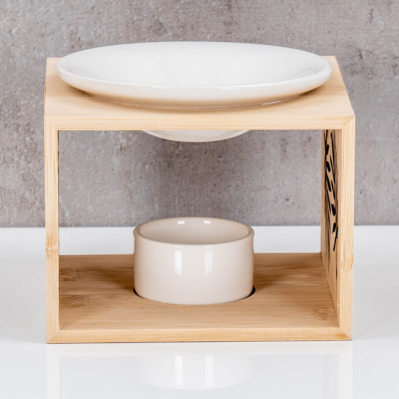 Duftlampe Bambus Natur Weiß Keramik Holz Aromalampe Palmen-Blatt inkl. 10 Duftöle