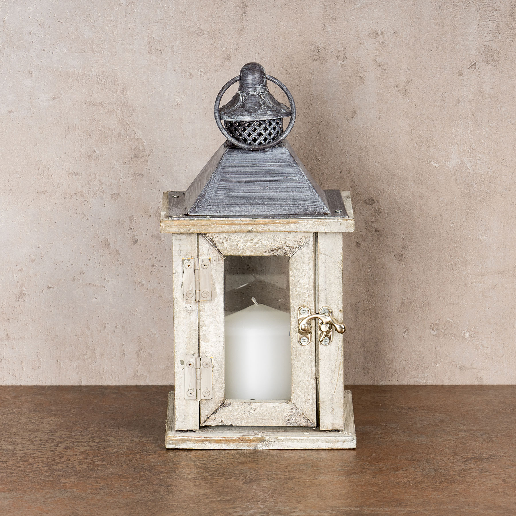 Laterne Holz 27x13x13cm Metall Glas Natur Braun Gartenlaterne