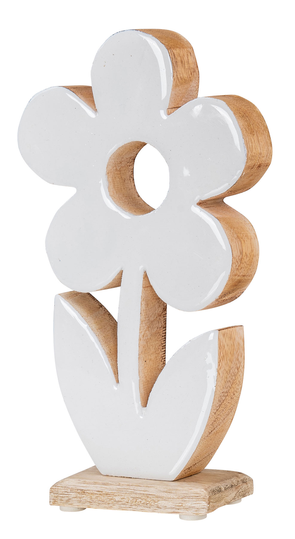 Blume aus Holz H23cm Mango Weiß Natur Braun Tischdeko Deko Aufsteller Rustikal