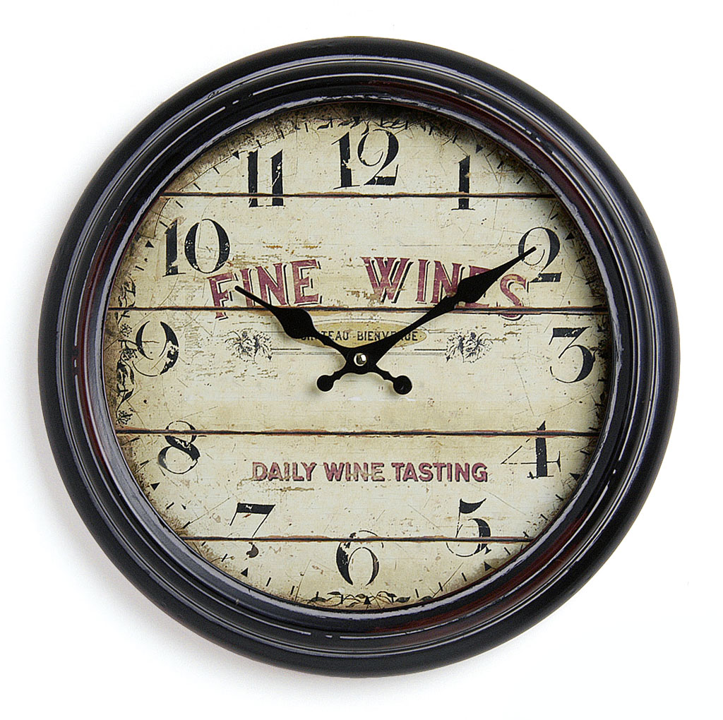 Wanduhr Metall 37cm France Frankreich Wein Nostalgie Landhaus Uhr
