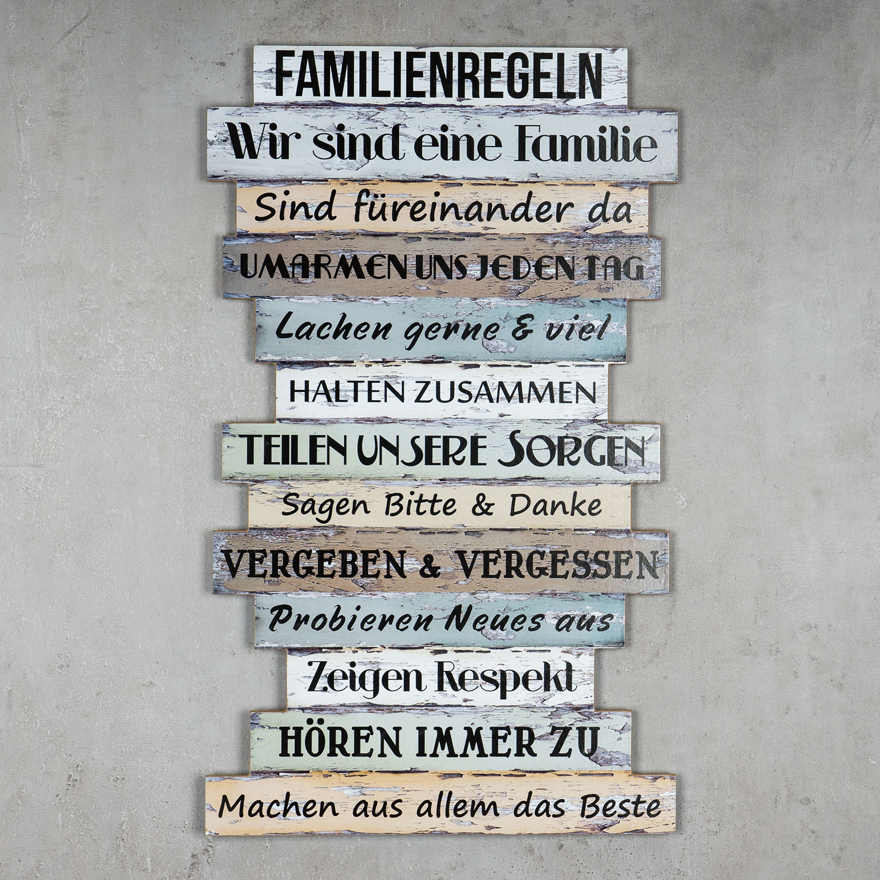 Wandbild 56 x 33 cm Familienregeln Holzschild Shabby Chic Vintage Deko Sprüche