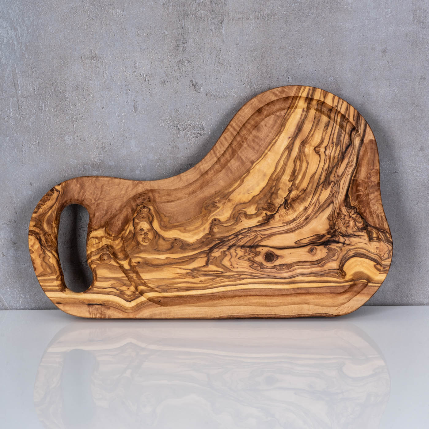 Schneidbrett ca. 36x20cm Olivenholz Steakbrett Braun Natur Saftrille Holzbrett