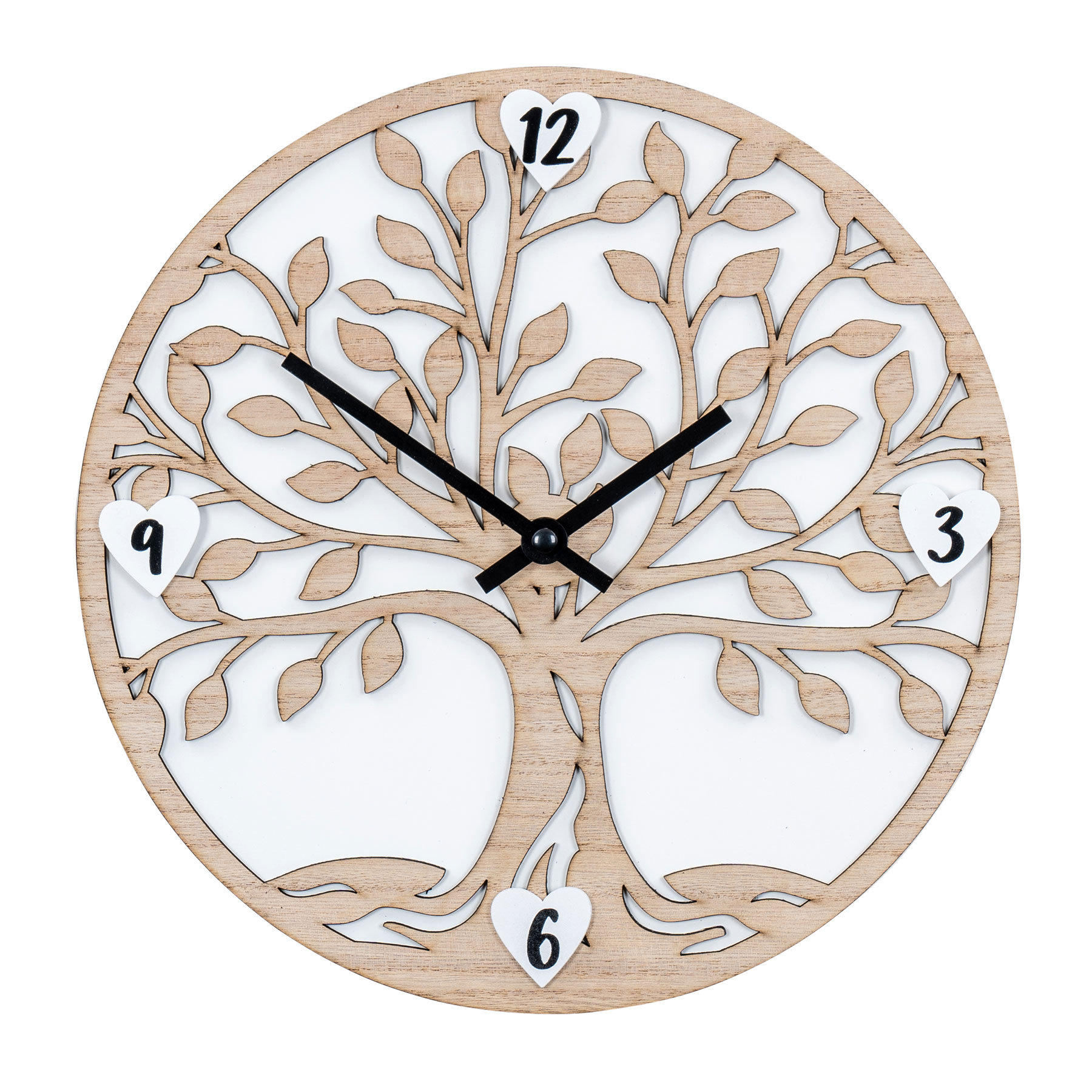 Wanduhr Holz 30x30cm Baum des Lebens Rund Uhr Wanddeko Holzuhr Wandbild  Deko