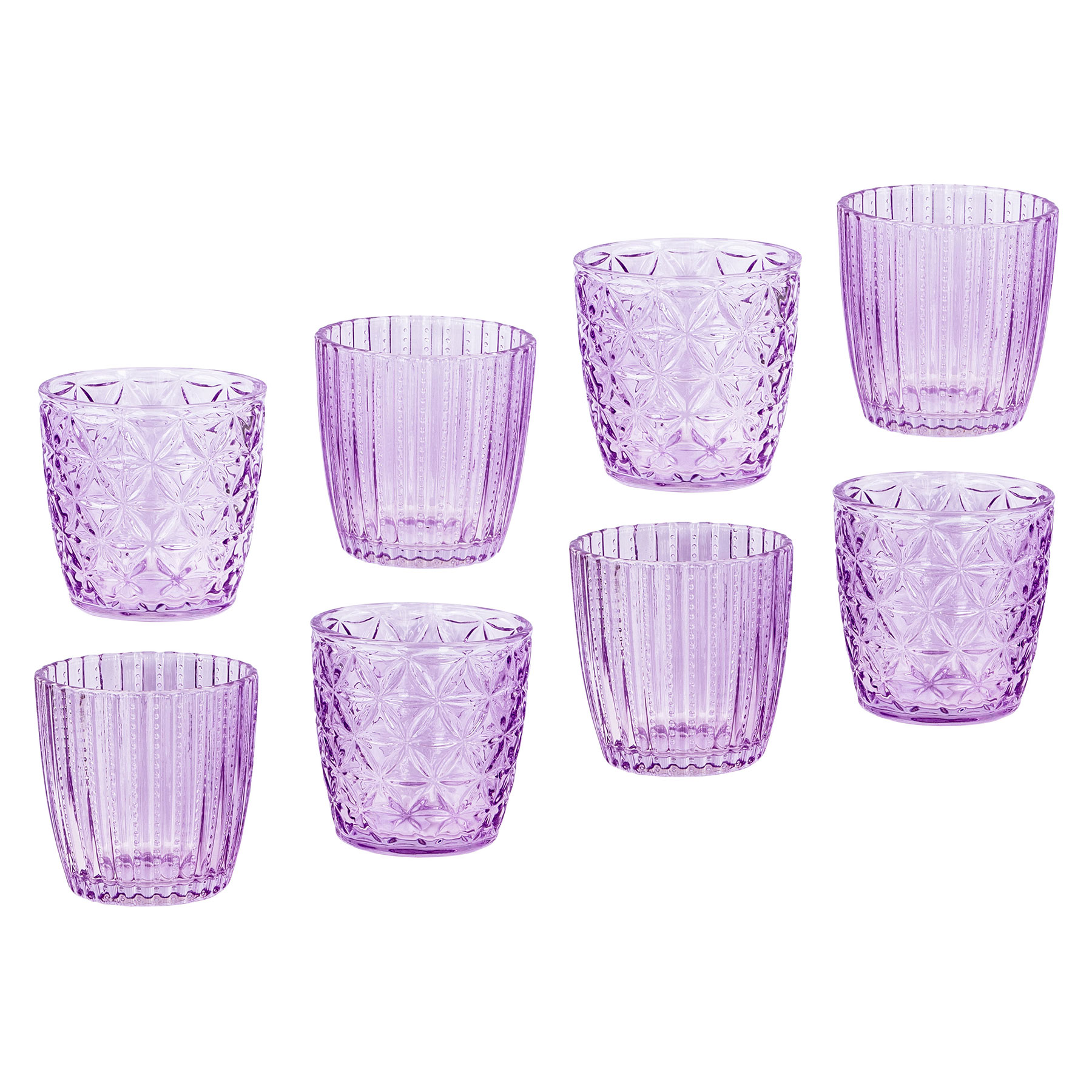 8er Set Windlicht Lila Glas Teelichthalter Violett Tischdeko Kerzen Retro Deko