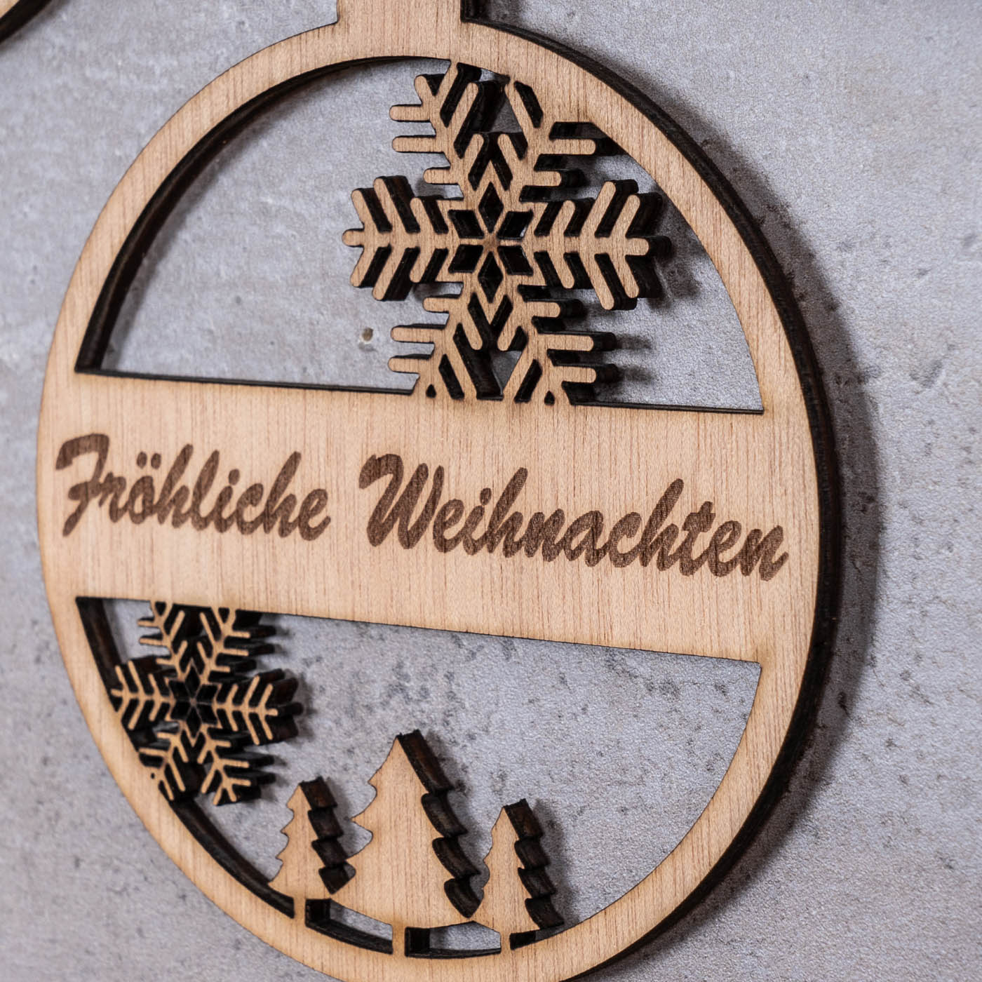 3er Set Deko-Anhänger Fröhliche Weihnachten Holz Birkenholz Baumschmuck Kugel