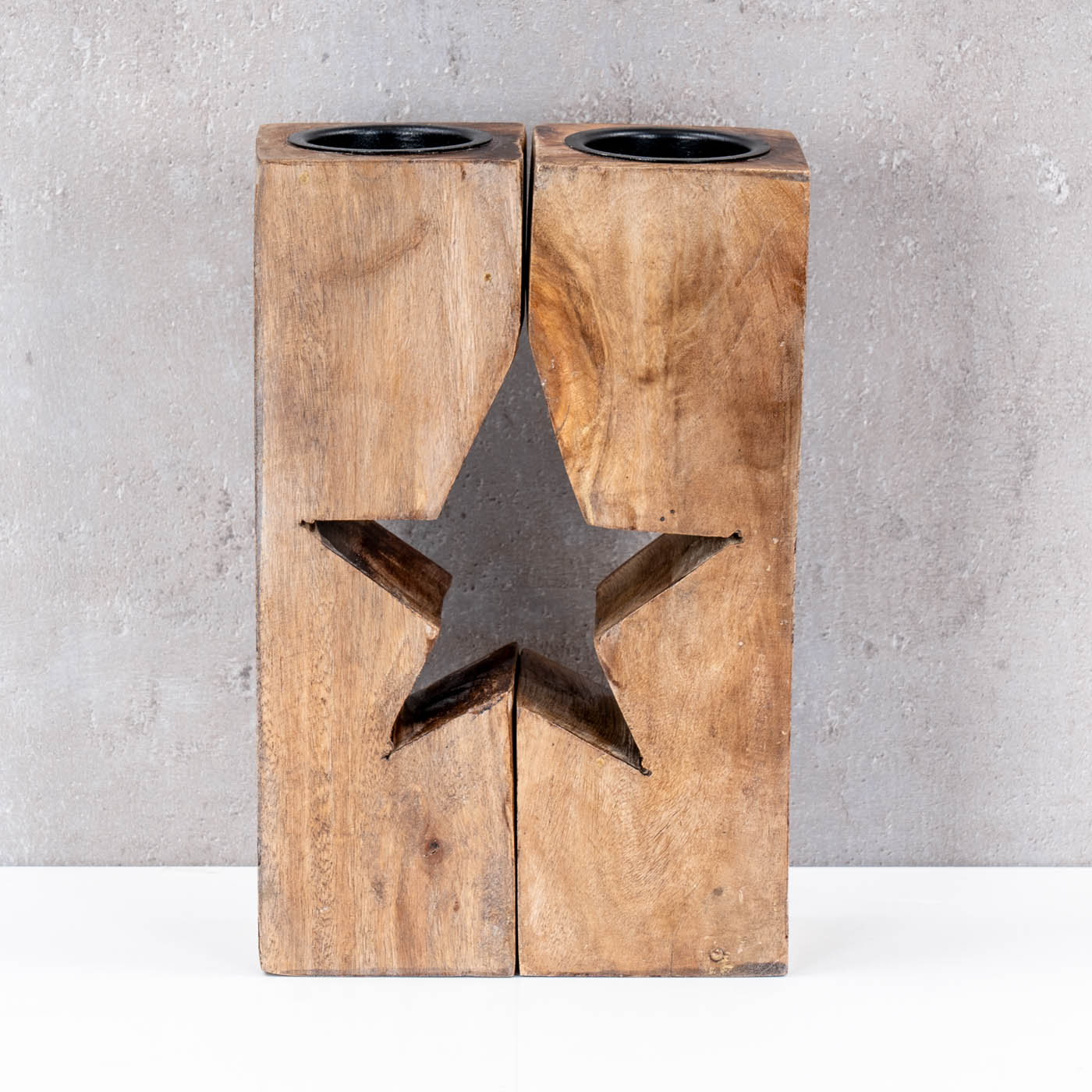 Teelichthalter Stern H20cm Mango-Holz Natur Braun Kerzenhalter Geteilt Tischdeko