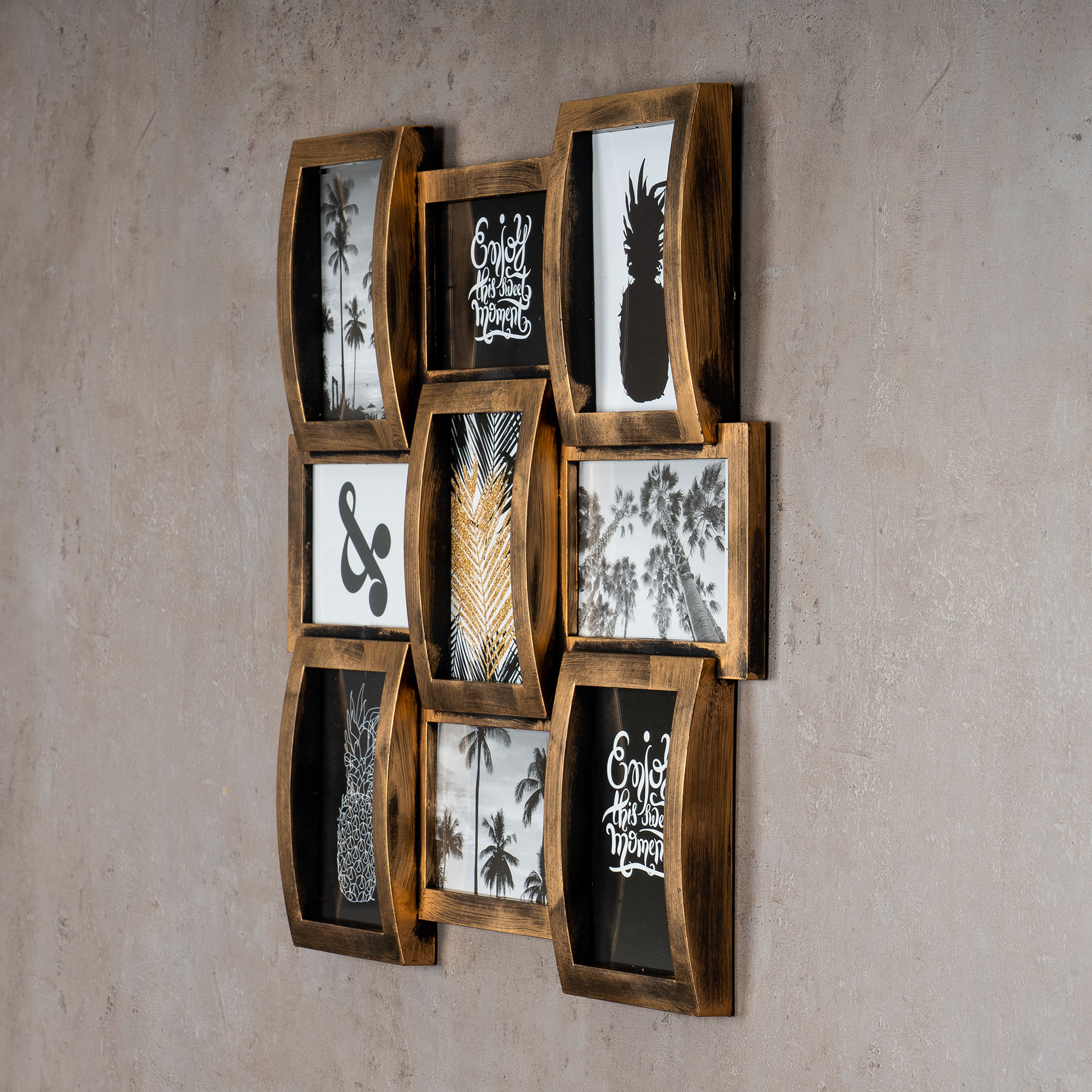 levandeo Bilderrahmen Collage 45x45cm 9 Fotos 10x15cm Kupfer Industrial Glas
