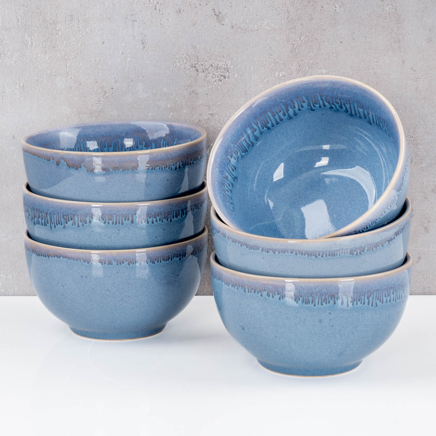6er Set Steingut Schale Ø14cm Blau Salat Schüssel 6 Personen Dessertschale Bowl