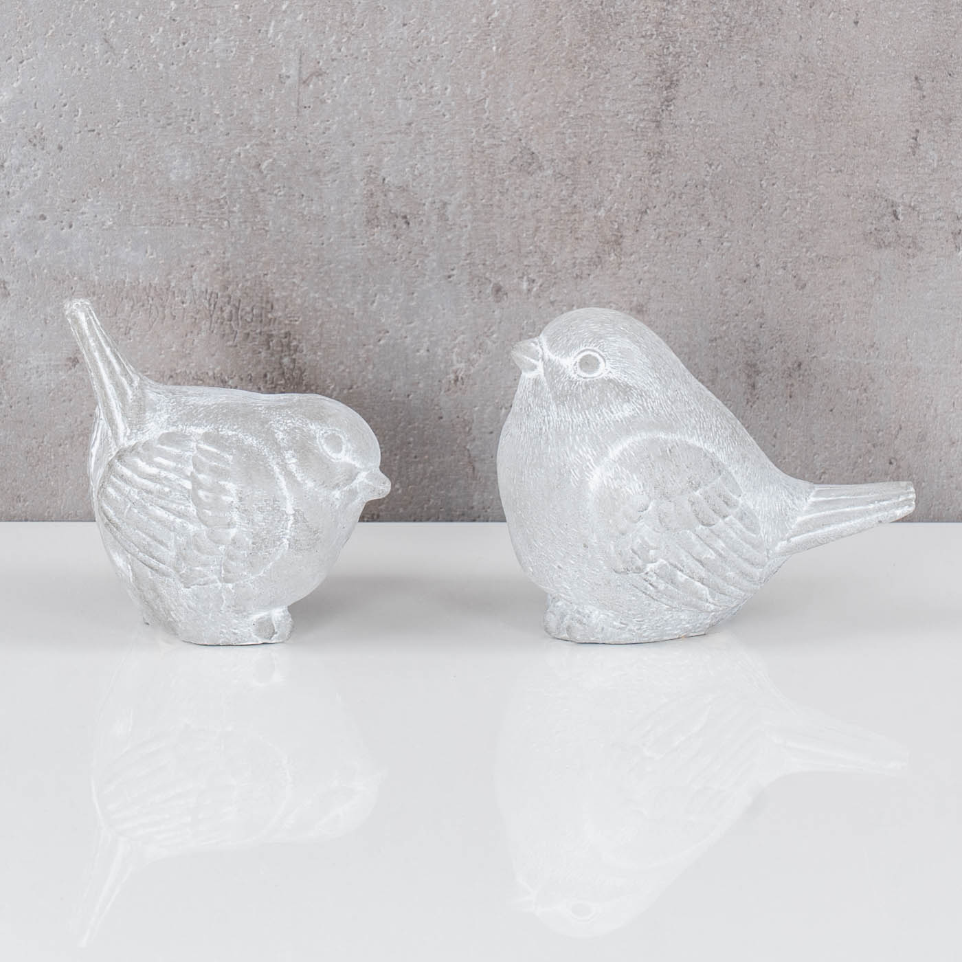 2er Set Dekofigur Vogel Beton Grau Weiß Gartenfigur Gartendeko Tischdeko Aufsteller
