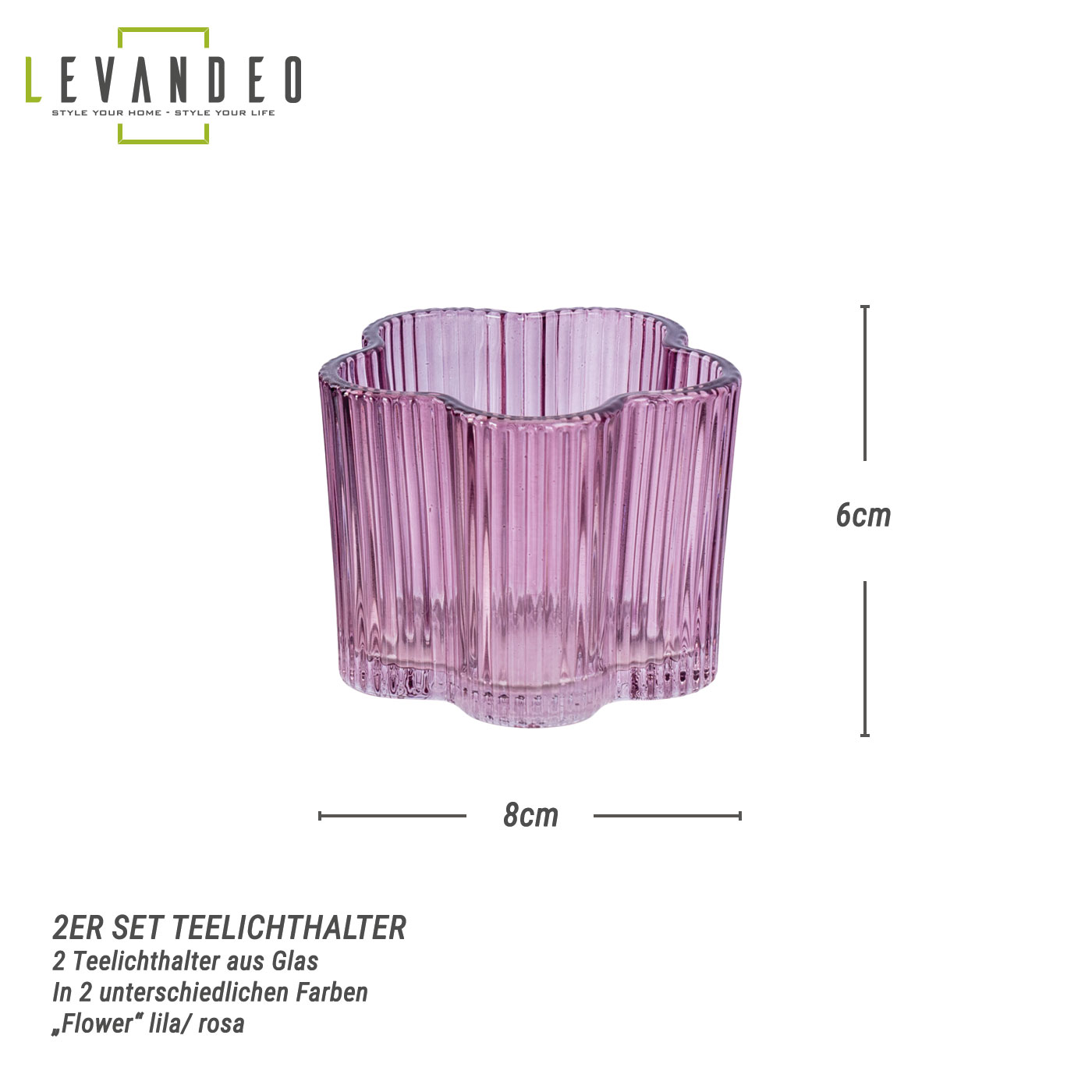 2er Set Teelichthalter Blumenform Lila Rosa Kerzenhalter Blume Frühling Tischdeko