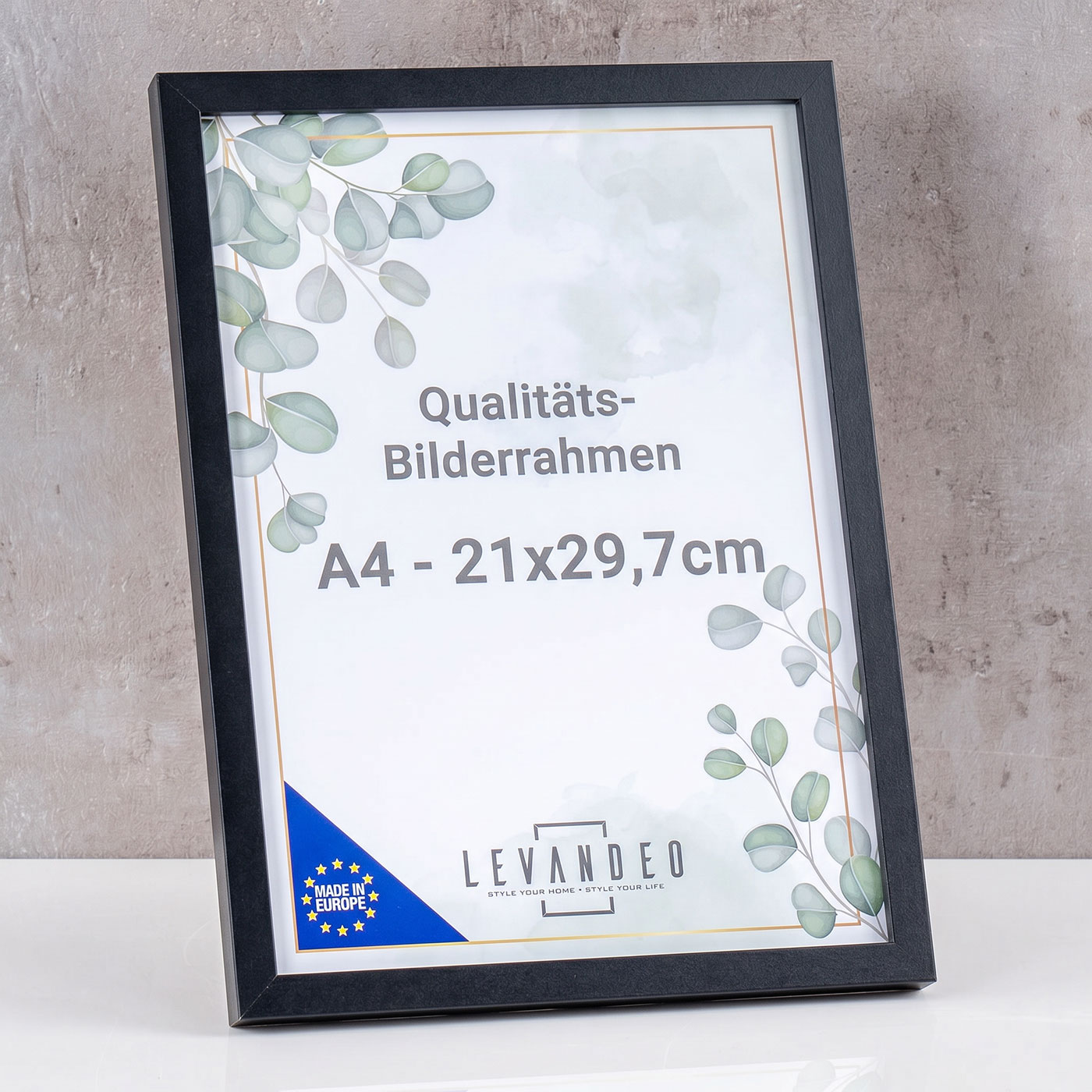 Bilderrahmen A4 Schwarz 21x29,7 Made in EU Fotorahmen Poster Urkunde Zeugnis Aufsteller